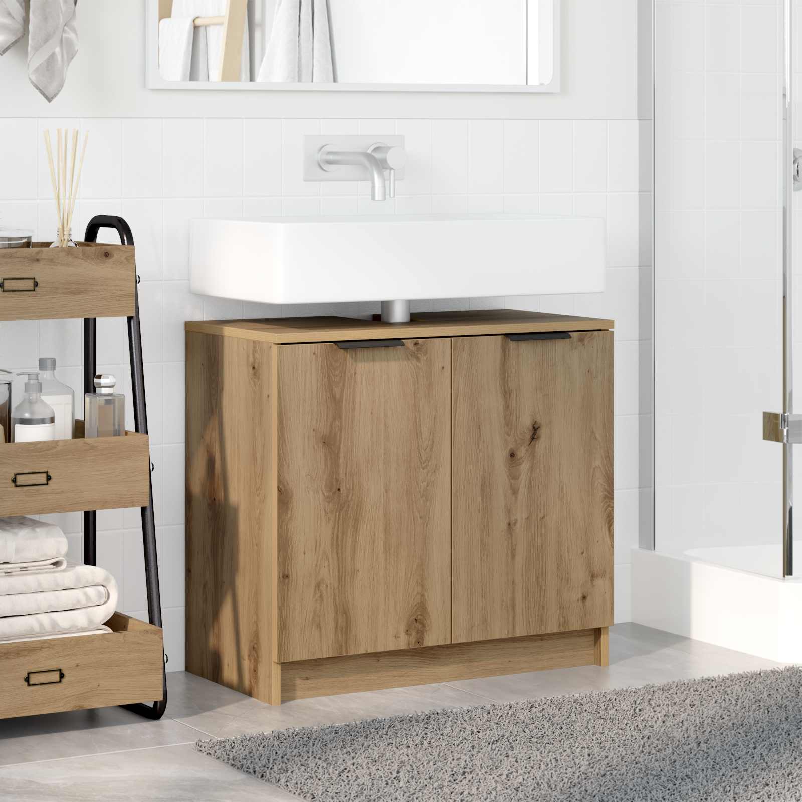Badezimmerschrank mit Tür Artisan-Eiche 64,5 x 33,5 x 59 cm