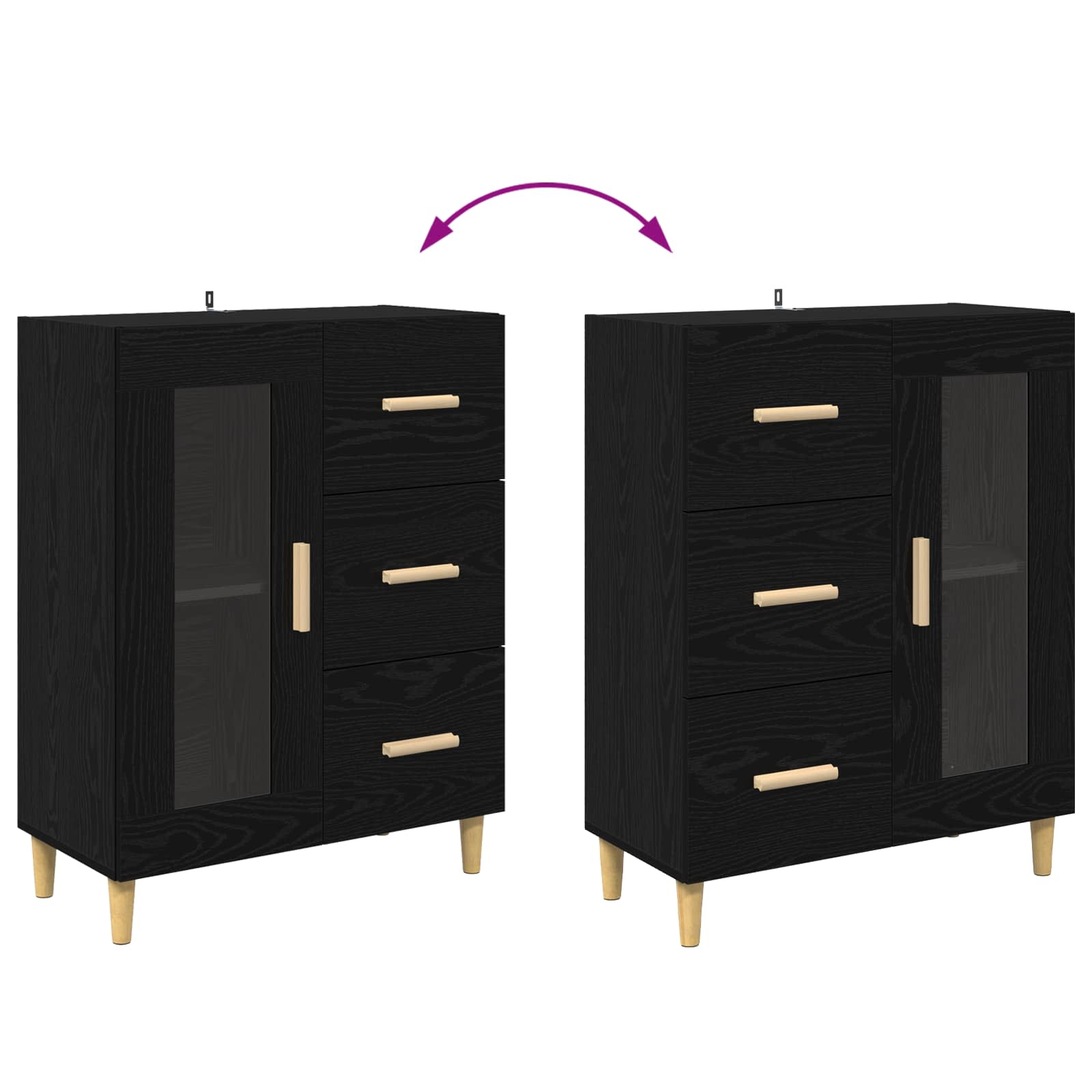 Sideboard Schwarz Eichen-Optik 69,5 x 34 x 90 cm Holzwerkstoff