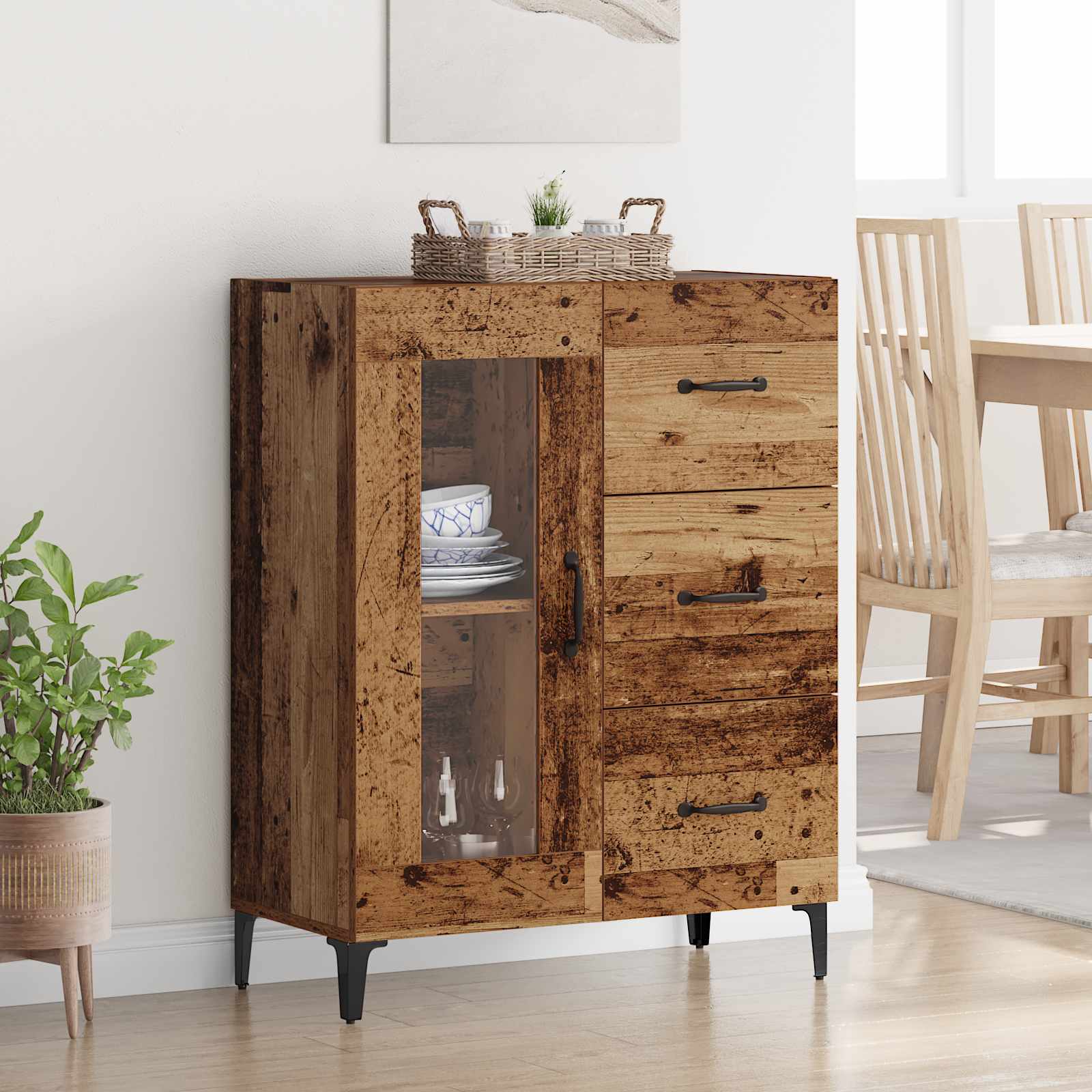 Sideboard Altholz 69,5 x 34 x 90 cm Verbundholz und Eisen