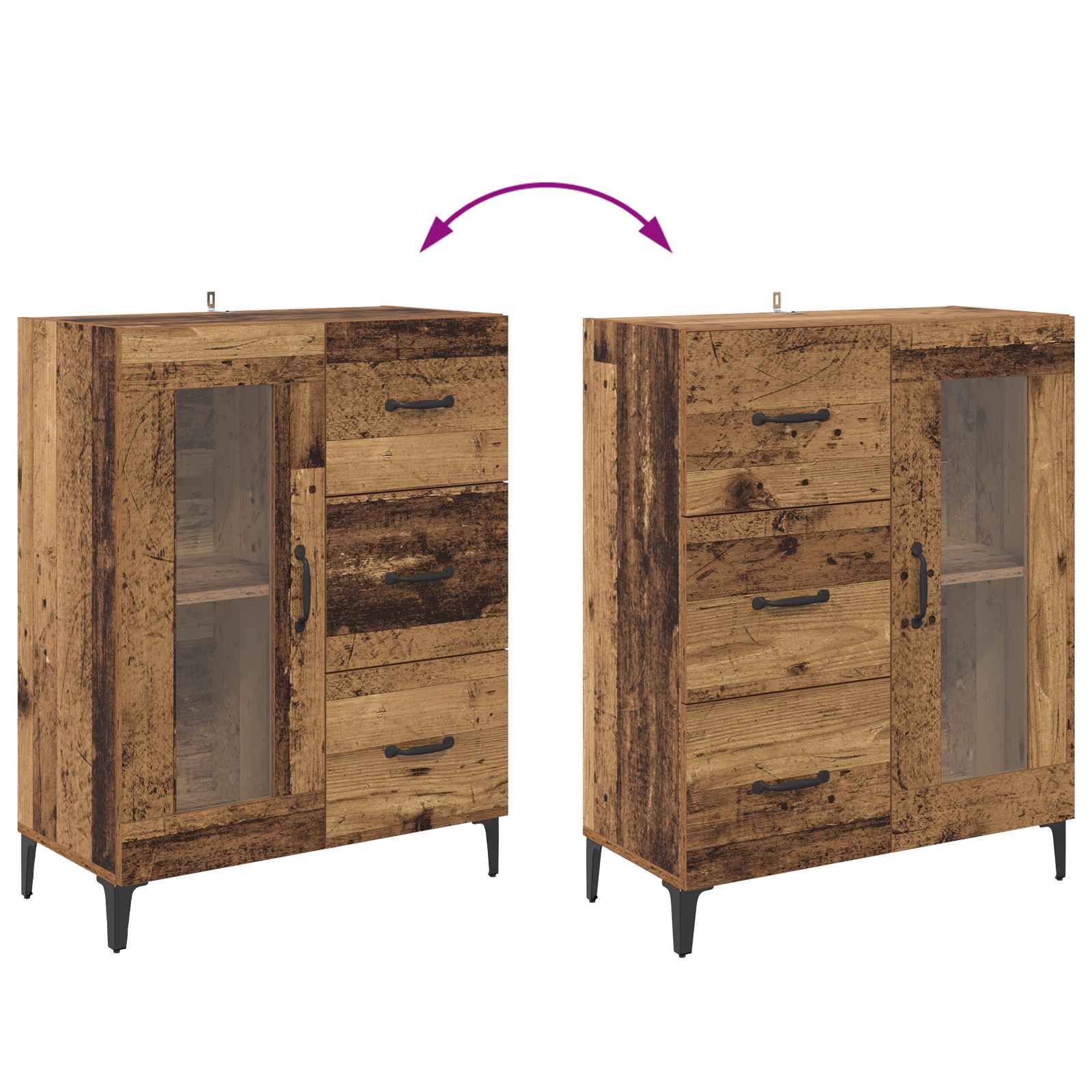 Sideboard Altholz 69,5 x 34 x 90 cm Verbundholz und Eisen