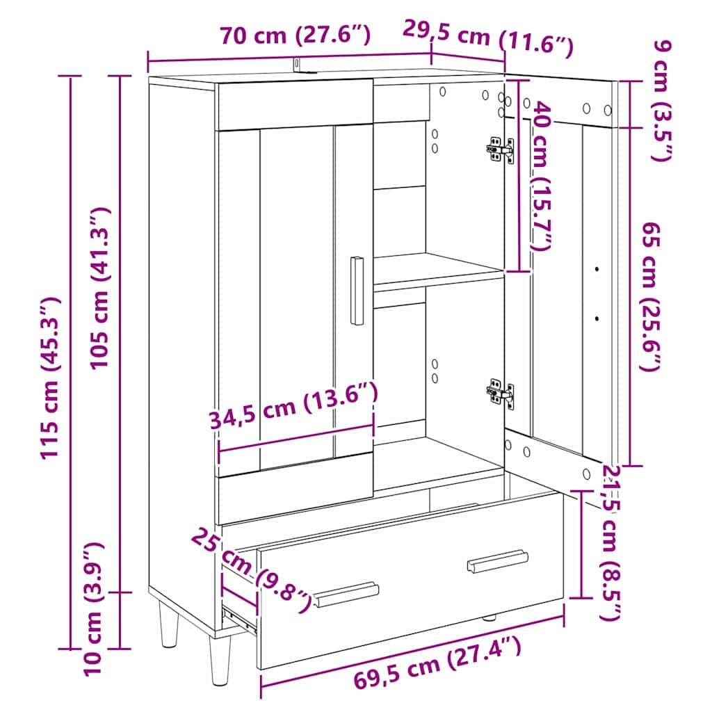 Highboard Schwarz Eichen-Optik 70 x 31 x 115 cm Holzwerkstoff