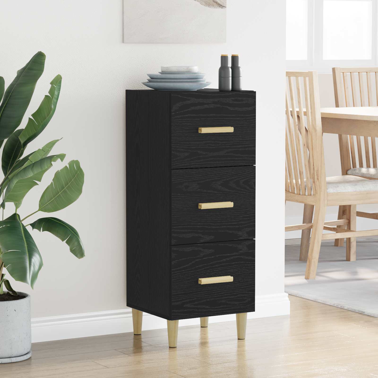 Sideboard Schwarz Eichen-Optik 34,5 x 34 x 90 cm Holzwerkstoff