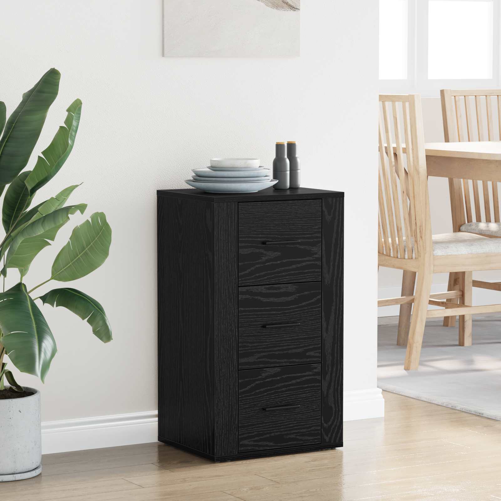 Sideboard Schwarz Eichen-Optik 40 x 33 x 70 cm Holzwerkstoff