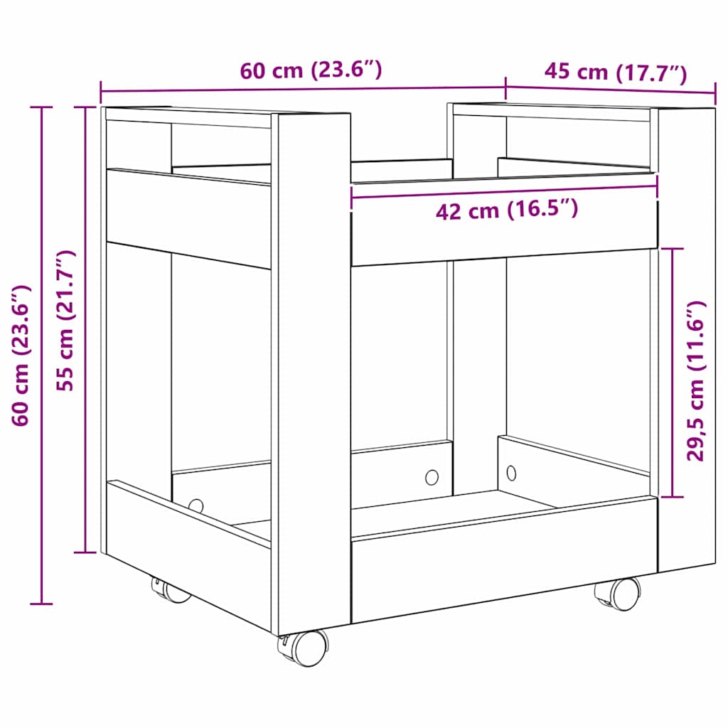 Schreibtischwagen Altholz 60 x 45 x 60 cm Holzwerkstoff