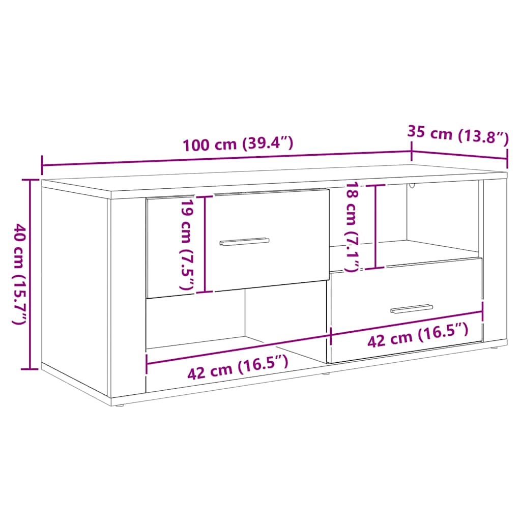 TV-Schränk Schwarz Eichen-Optik 100 x 35 x 40 cm Holzwerkstoff