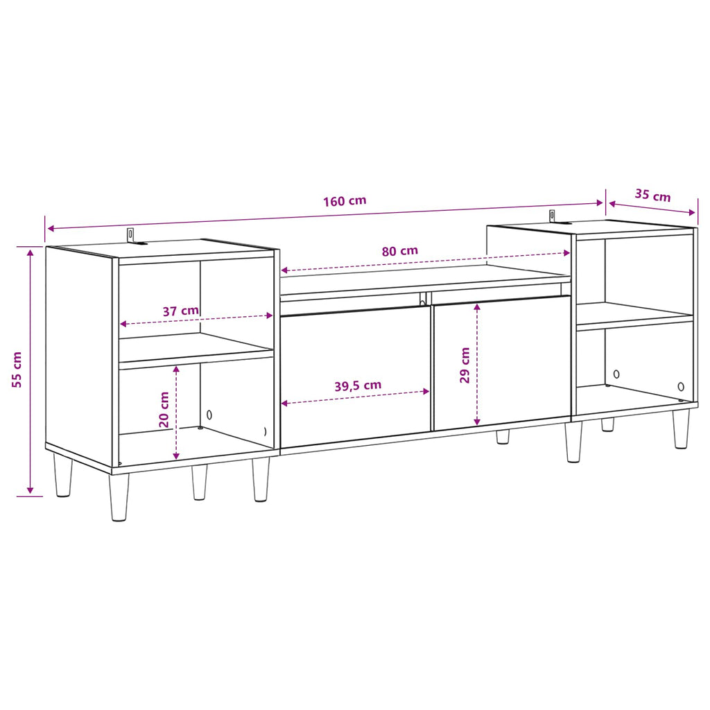 TV-Schränk Schwarz Eichen-Optik 160 x 35 x 55 cm Holzwerkstoff