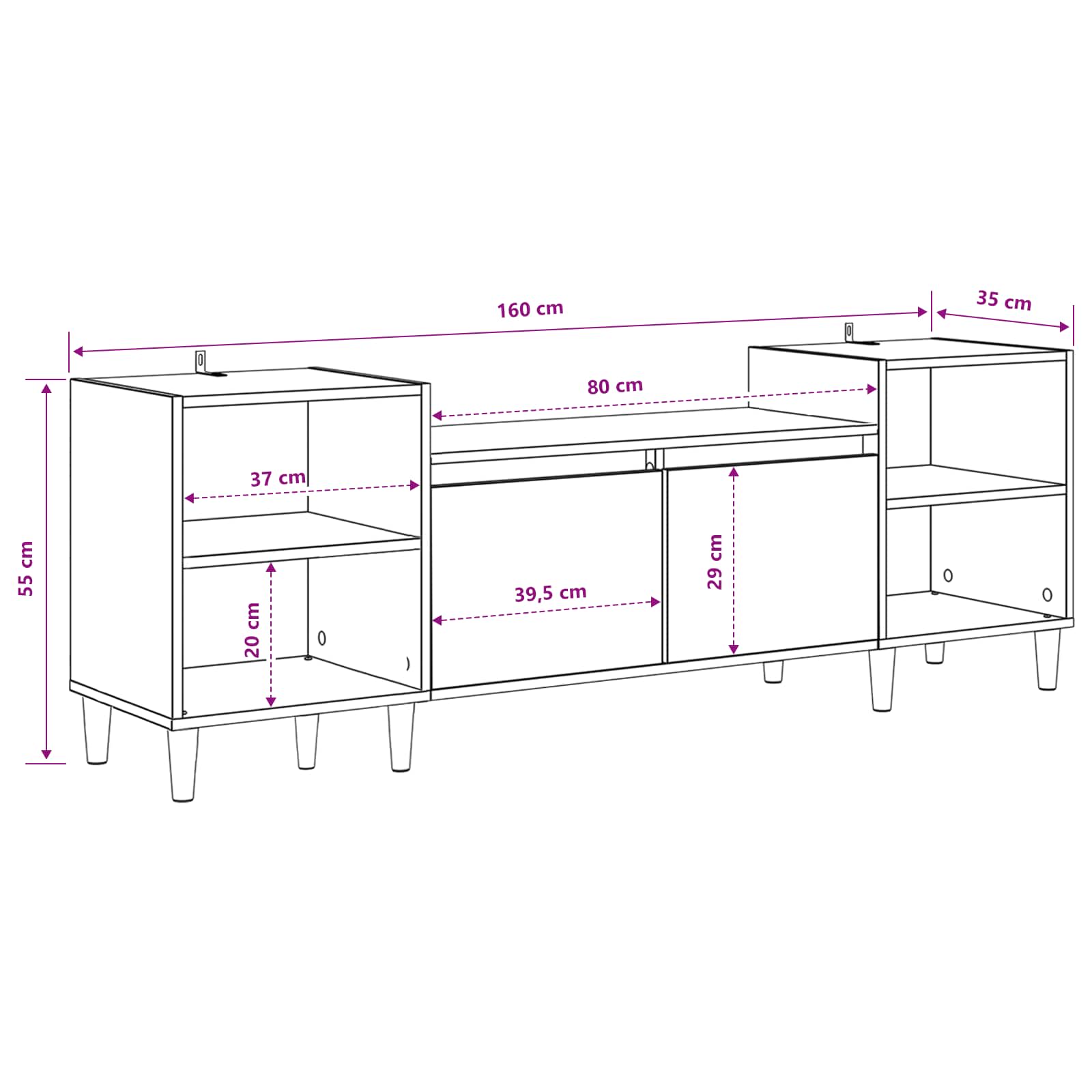 TV-Schränk Schwarz Eichen-Optik 160 x 35 x 55 cm Holzwerkstoff