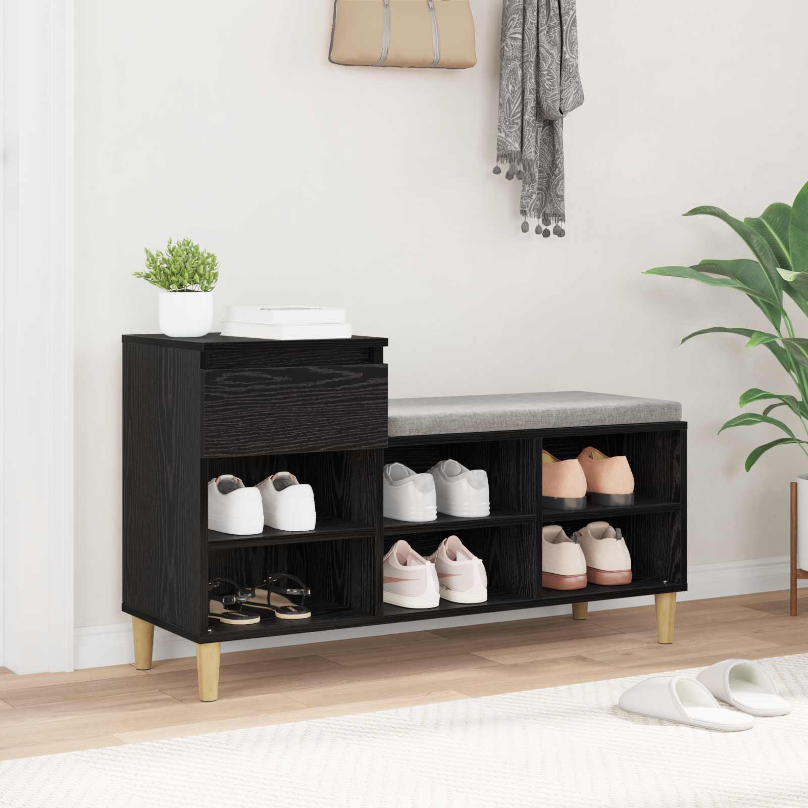 Schuhschrank mit Speicher Schwarz Eichen-Optik 102 x 36 x 60 cm
