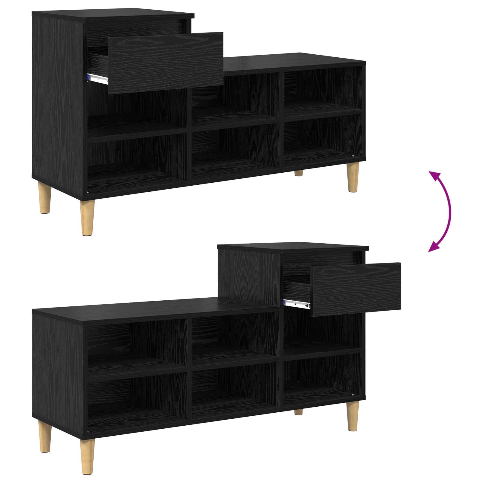 Schuhschrank mit Speicher Schwarz Eichen-Optik 102 x 36 x 60 cm