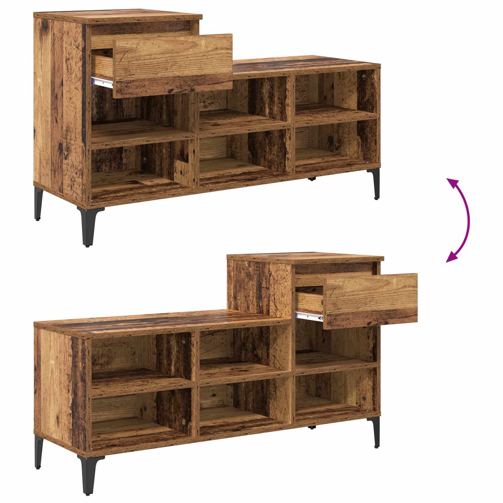 Schuhschrank mit Regal Altholz 102 x 36 x 60 cm Holzwerkstoff