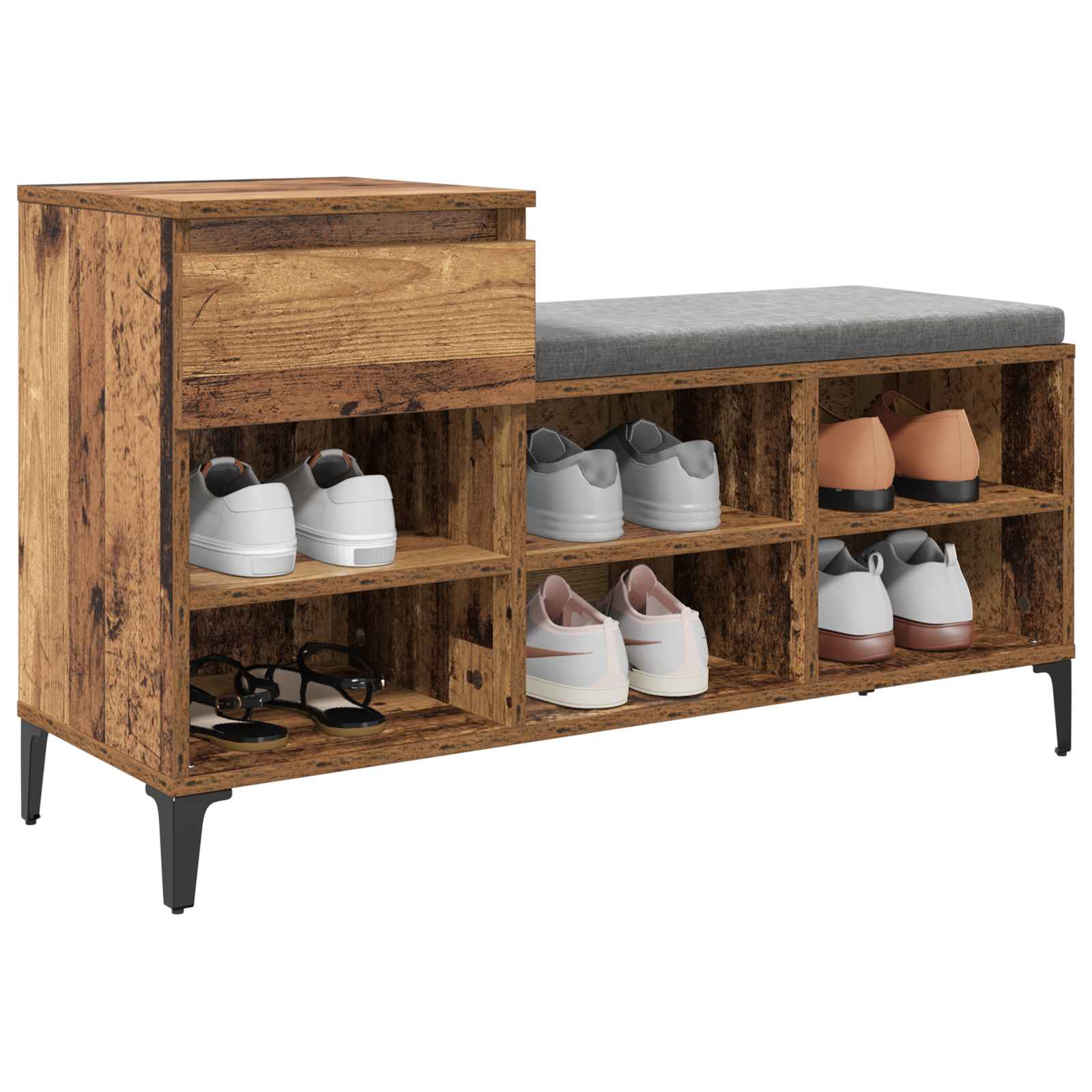 Schuhschrank mit Regal Altholz 102 x 36 x 60 cm Holzwerkstoff