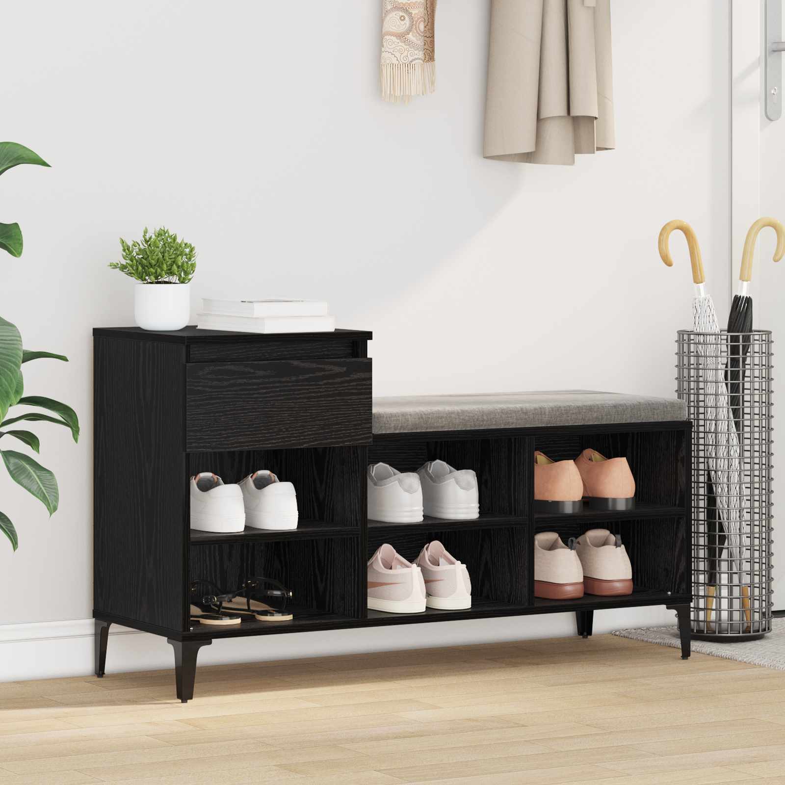 Schuhschrank mit Regal Schwarz Eichen-Optik 102 x 36 x 60 cm