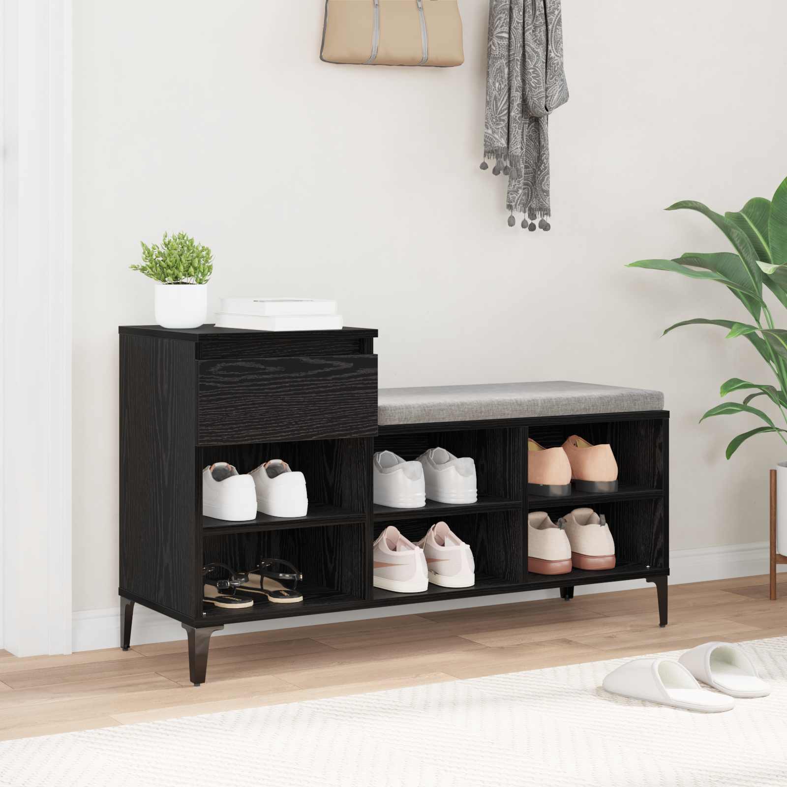Schuhschrank mit Regal Schwarz Eichen-Optik 102 x 36 x 60 cm