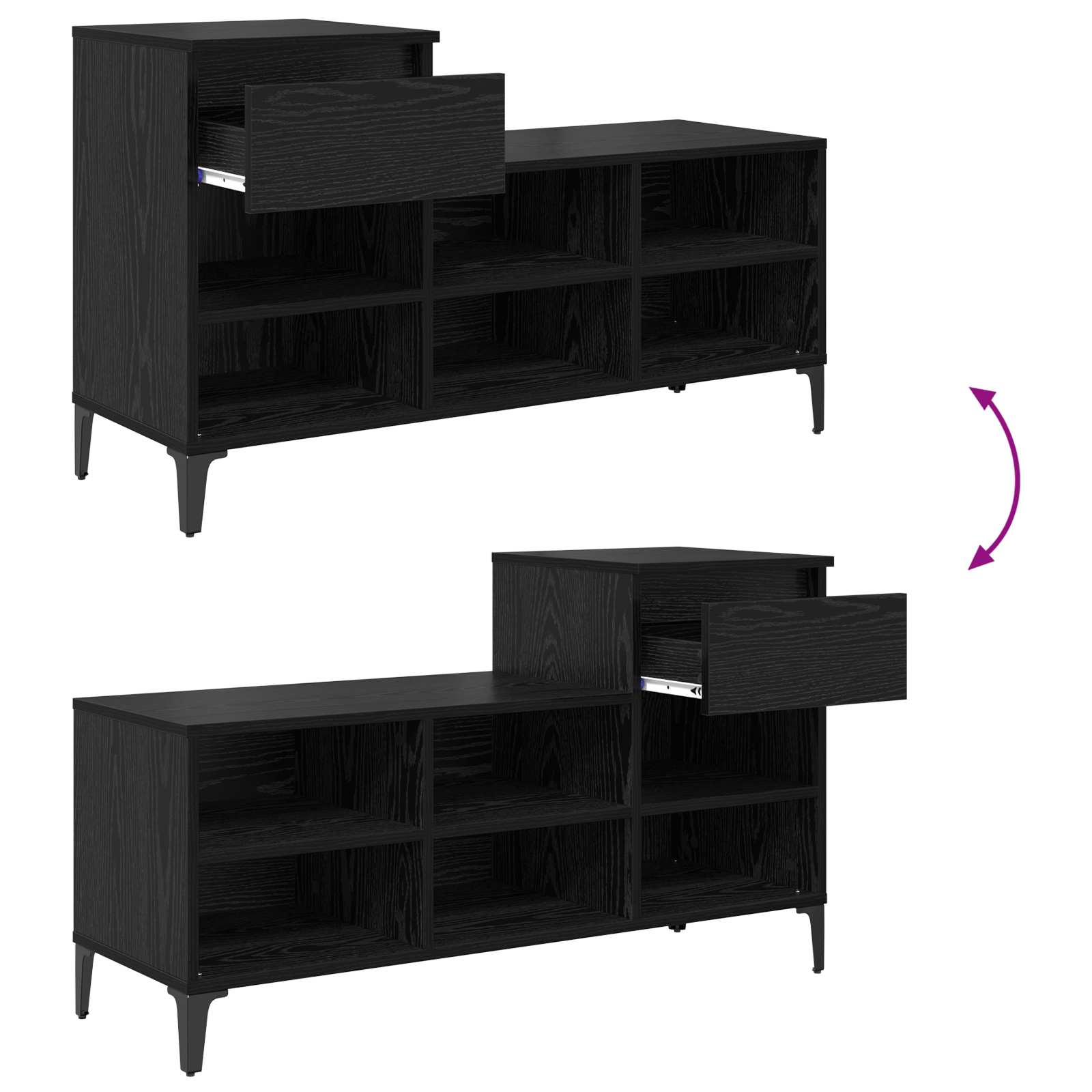 Schuhschrank mit Regal Schwarz Eichen-Optik 102 x 36 x 60 cm