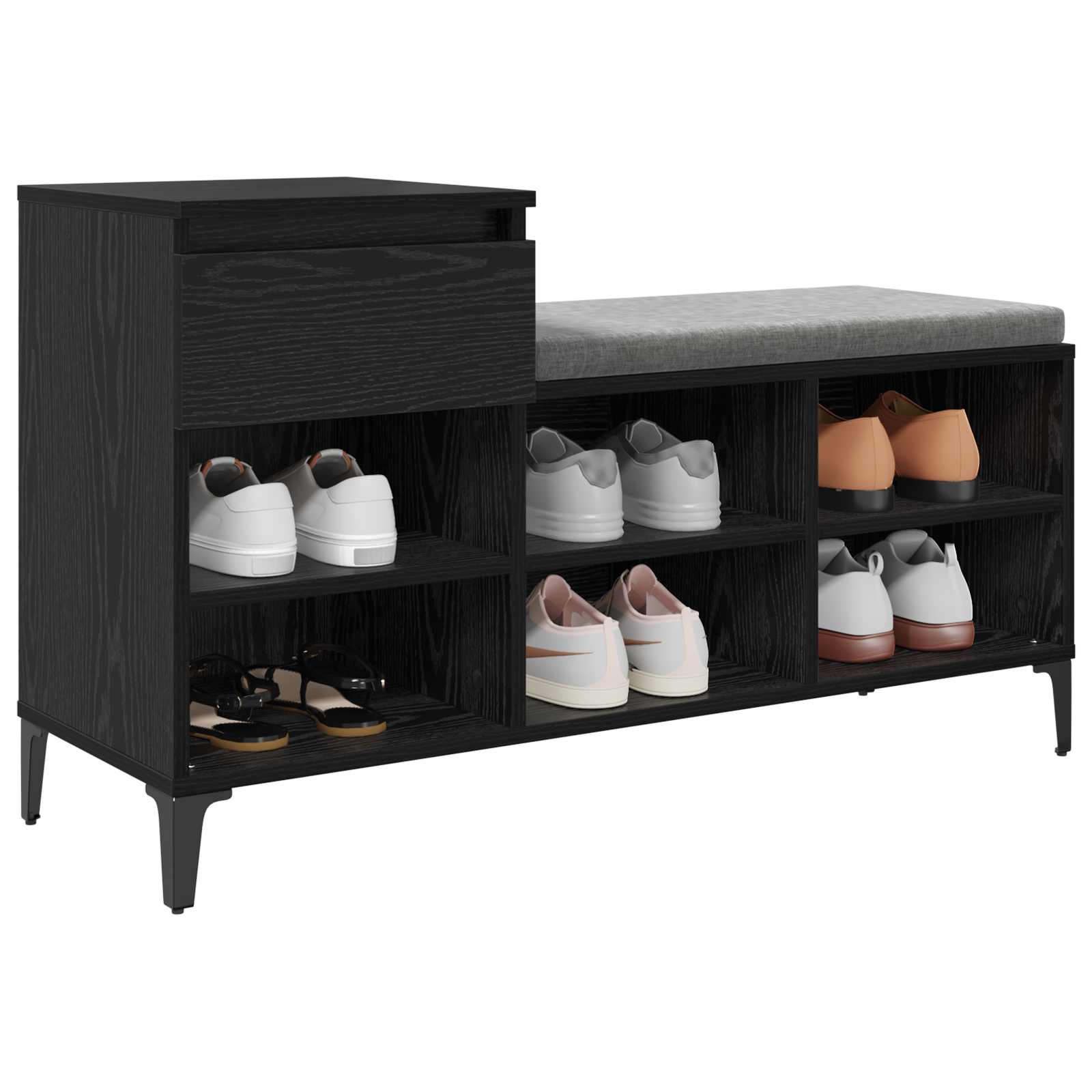 Schuhschrank mit Regal Schwarz Eichen-Optik 102 x 36 x 60 cm