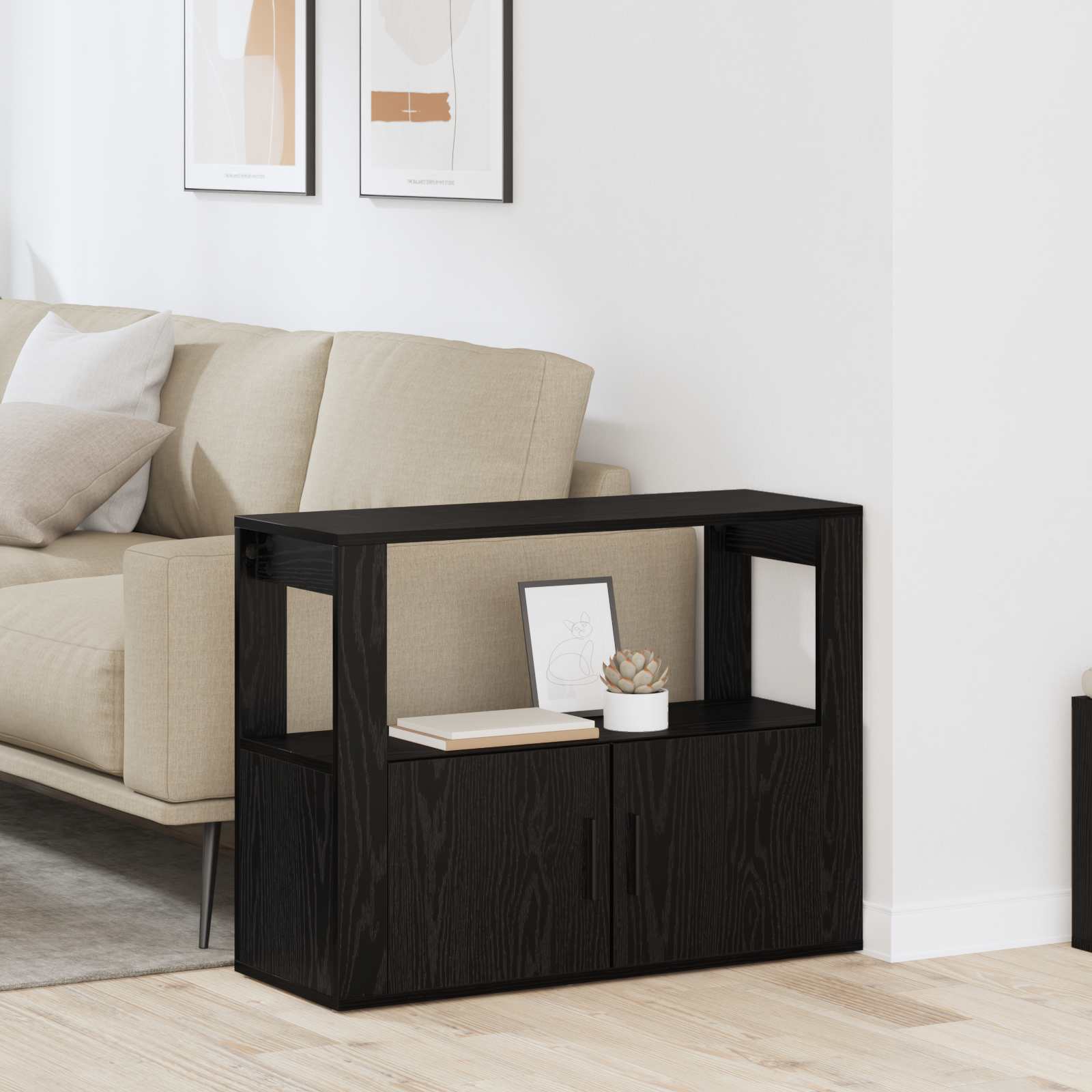 Sideboard Schwarz Eichen-Optik 80 x 30 x 60 cm Holzwerkstoff