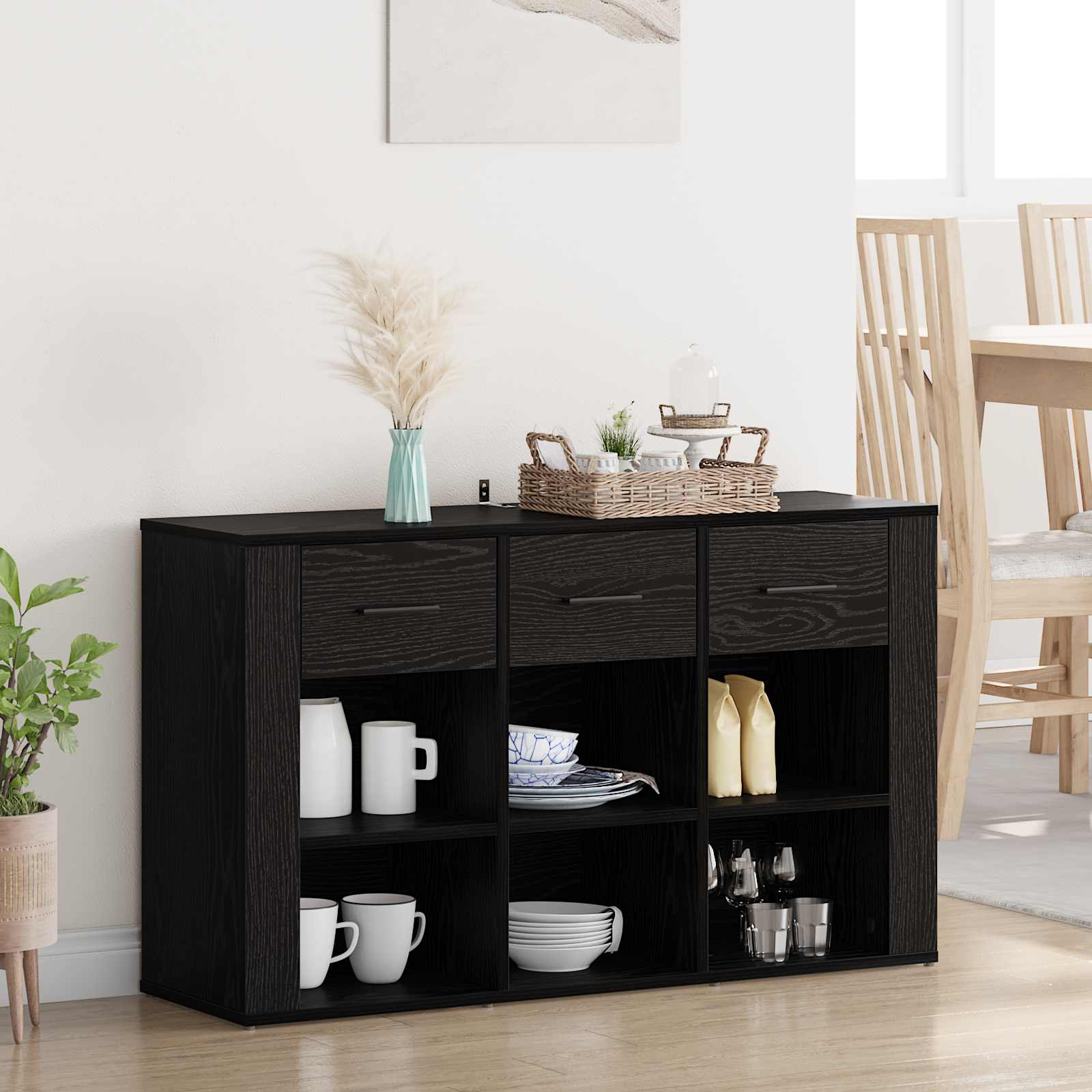 Sideboard Schwarz Eichen-Optik 100 x 30 x 59,5 cm Holzwerkstoff