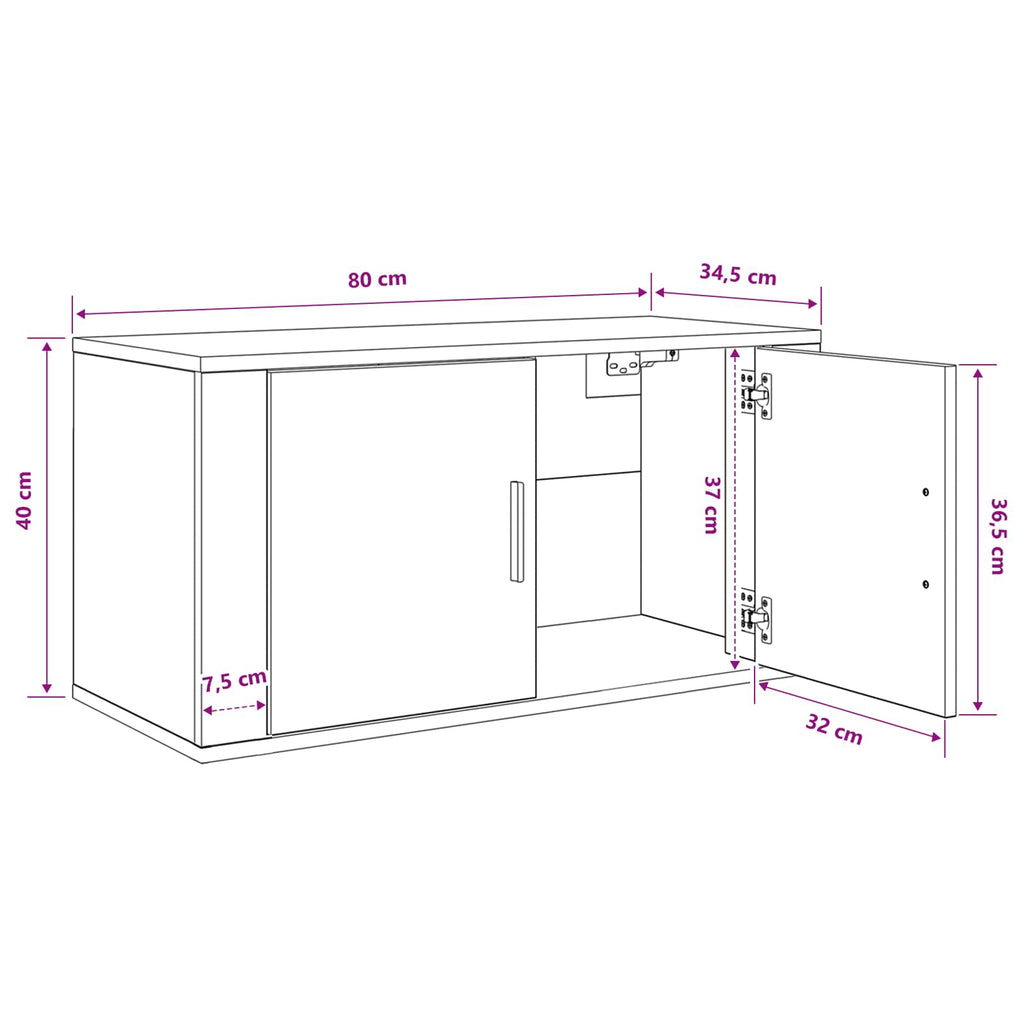Wandmontiertes TV-Regal Altholz 80 x 34,5 x 40 cm Holzwerkstoff