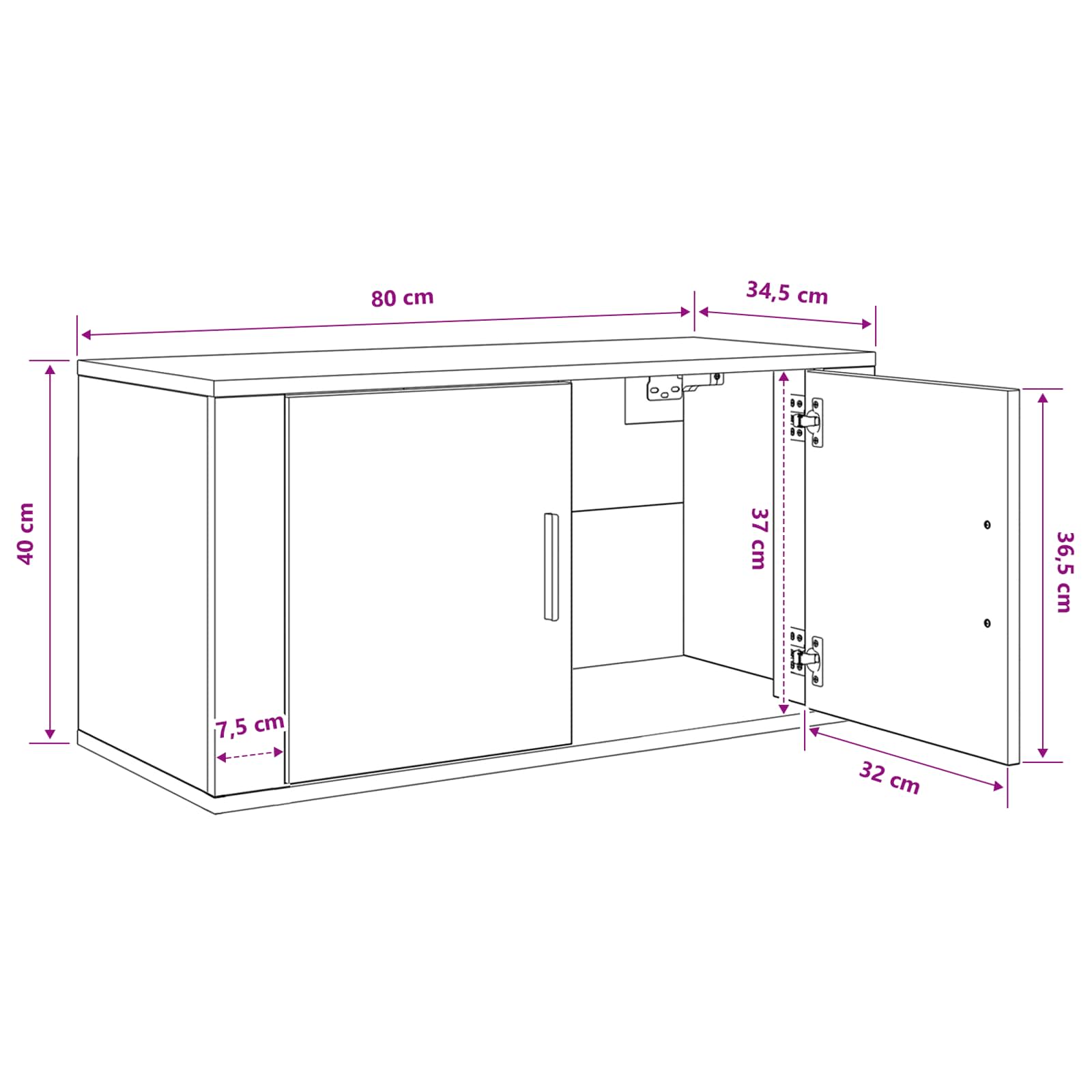 Wandmontiertes TV-Regal Altholz 80 x 34,5 x 40 cm Holzwerkstoff