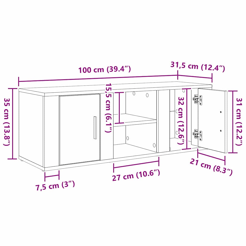 TV-Schränk Artisan-Eiche 100 x 31,5 x 35 cm Holzwerkstoff