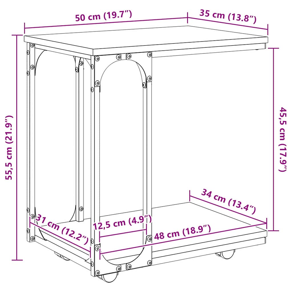 Beistelltisch mit Regal Schwarz Eichen-Optik 50 x 35 x 55.5 cm