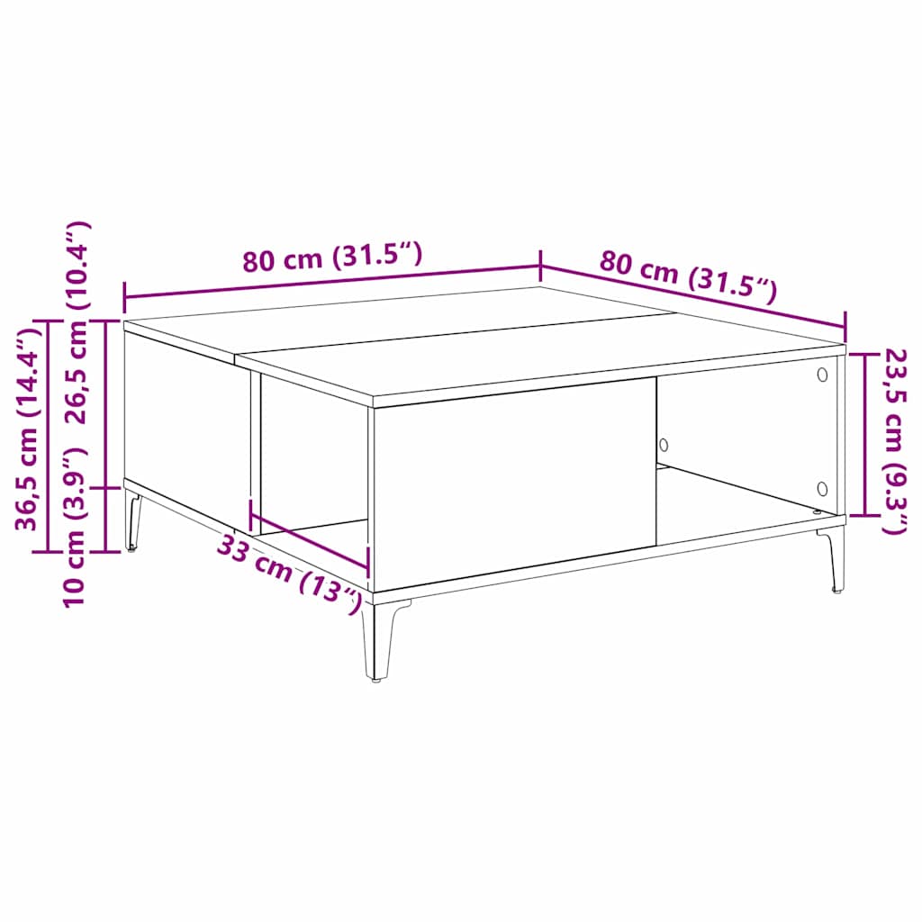 Couchtisch Artisan-Eiche 80 x 80 x 36,5 cm Holzwerkstoff