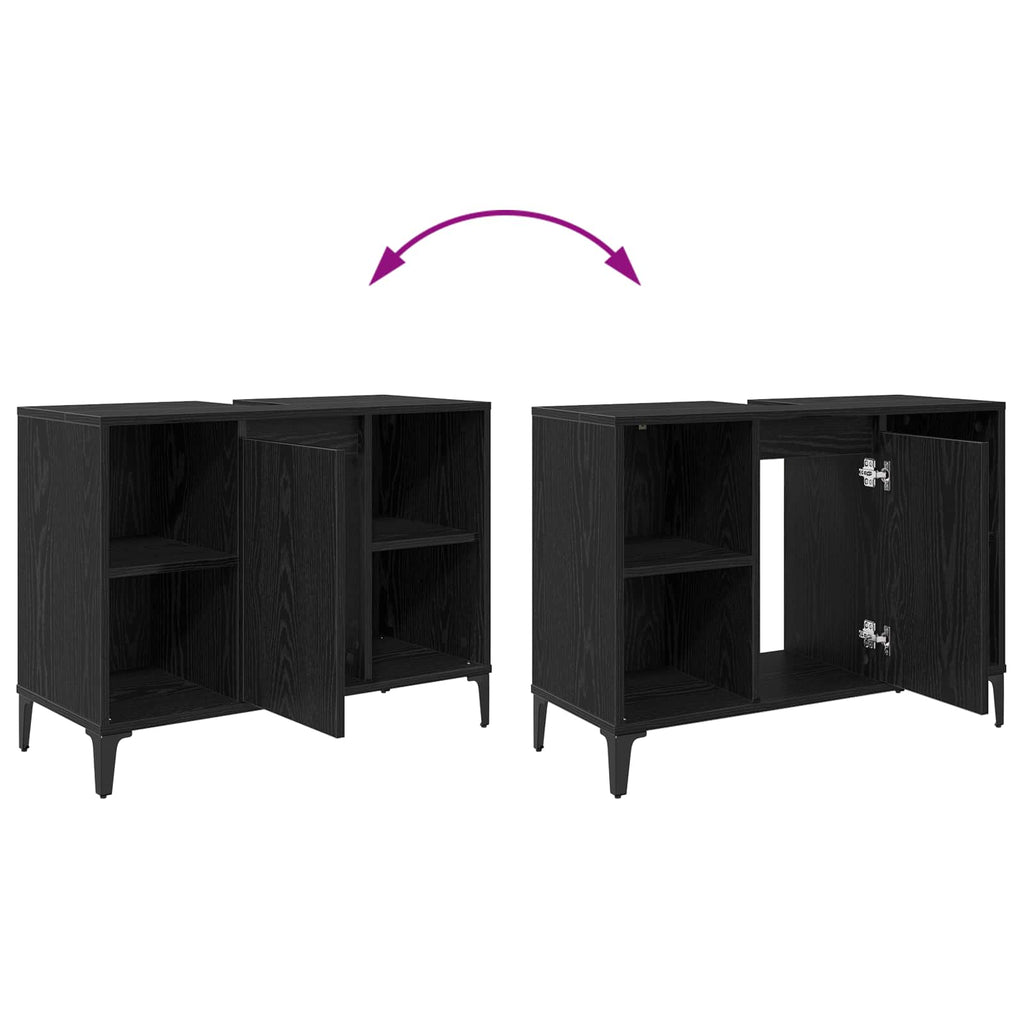 Waschbeckenunterschrank Schwarz Eichen-Optik 80 x 33 x 60 cm