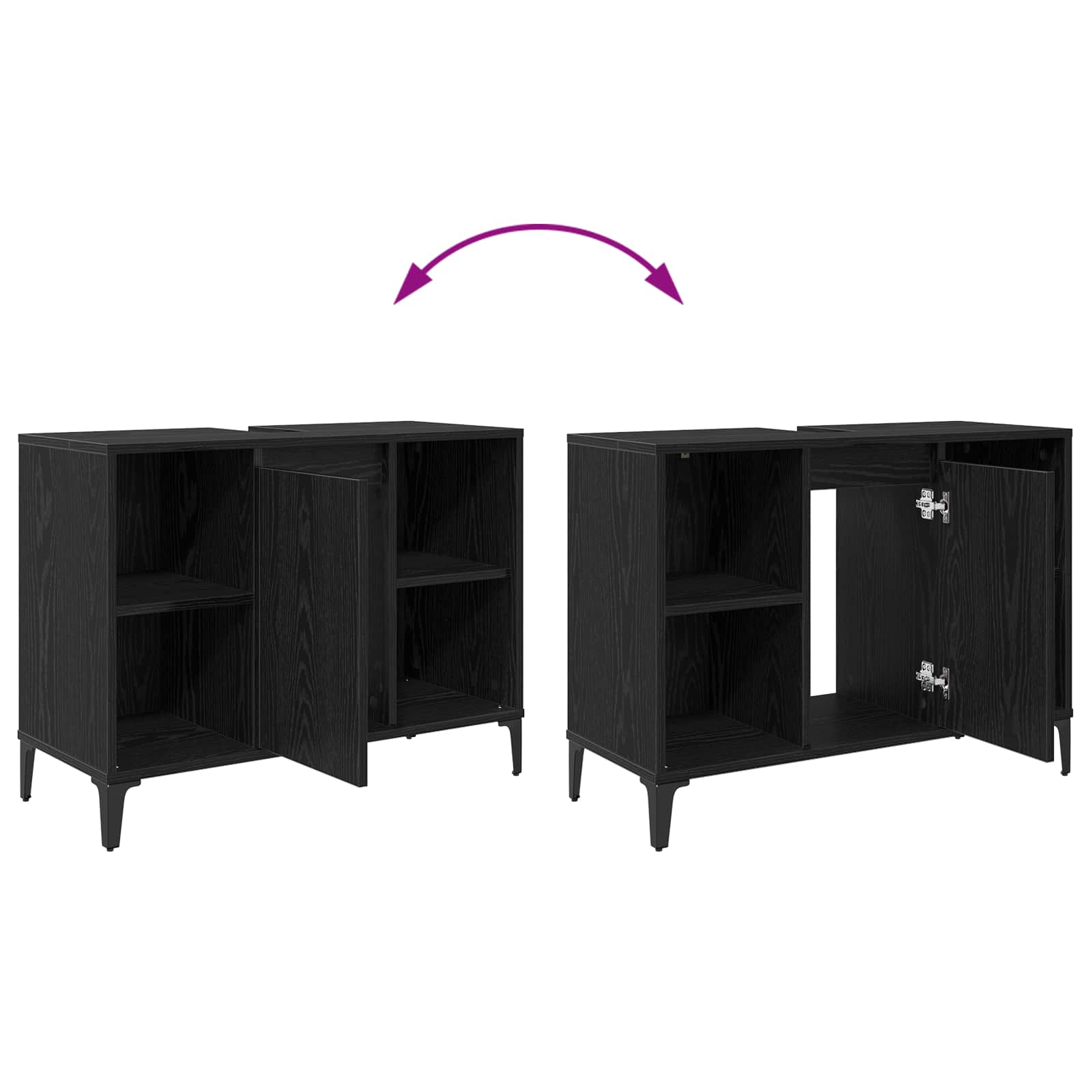 Waschbeckenunterschrank Schwarz Eichen-Optik 80 x 33 x 60 cm