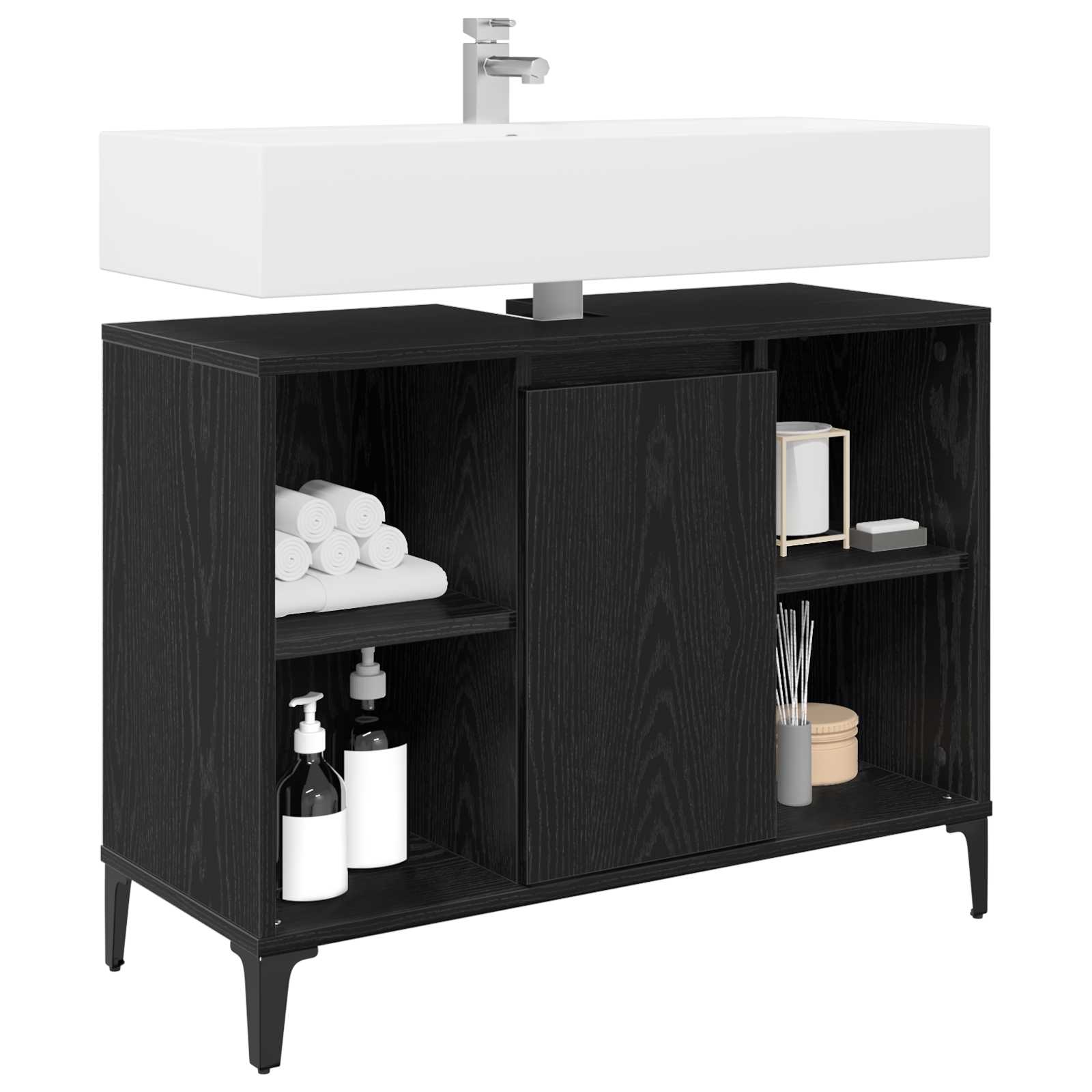 Waschbeckenunterschrank Schwarz Eichen-Optik 80 x 33 x 60 cm