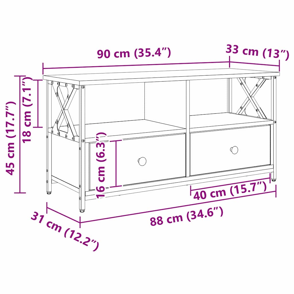 TV-Schränk Altholz 90 x 33 x 45 cm Ingenieure Holz und Stahl