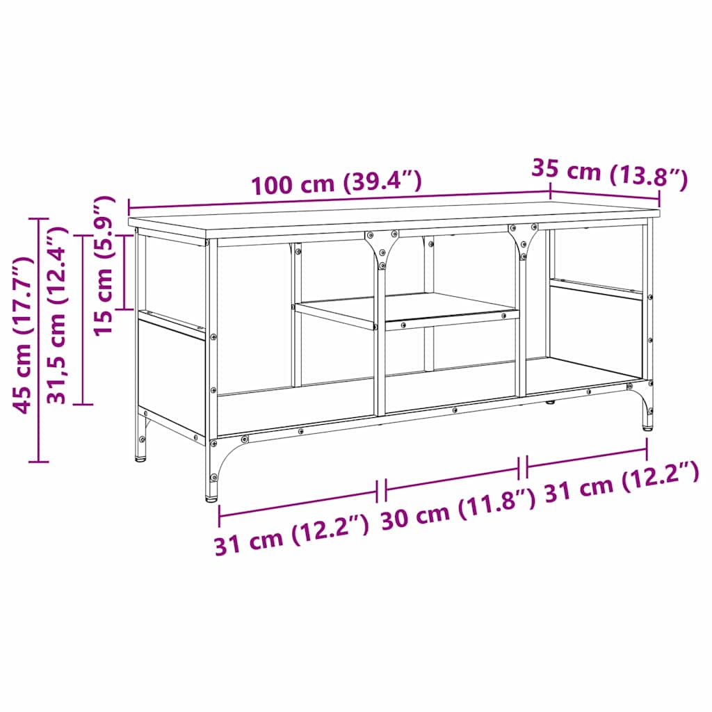TV-Schränk Artisan-Eiche 100 x 35 x 45 cm Verbundholz und Eisen