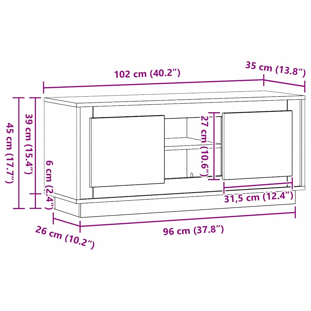 TV-Schränk Altholz 102 x 35 x 45 cm Holzwerkstoff