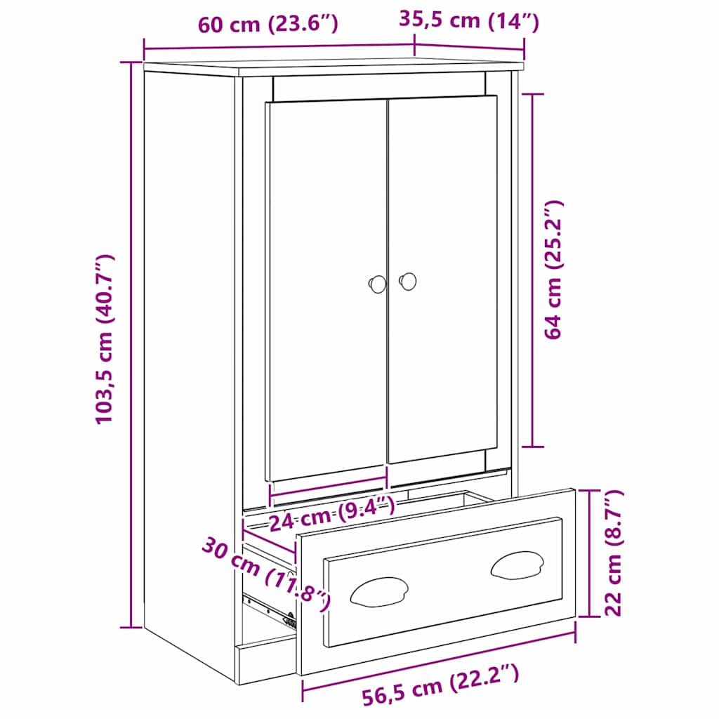 Highboard Artisan-Eiche 60 x 35,5 x 103,5 cm Holzwerkstoff