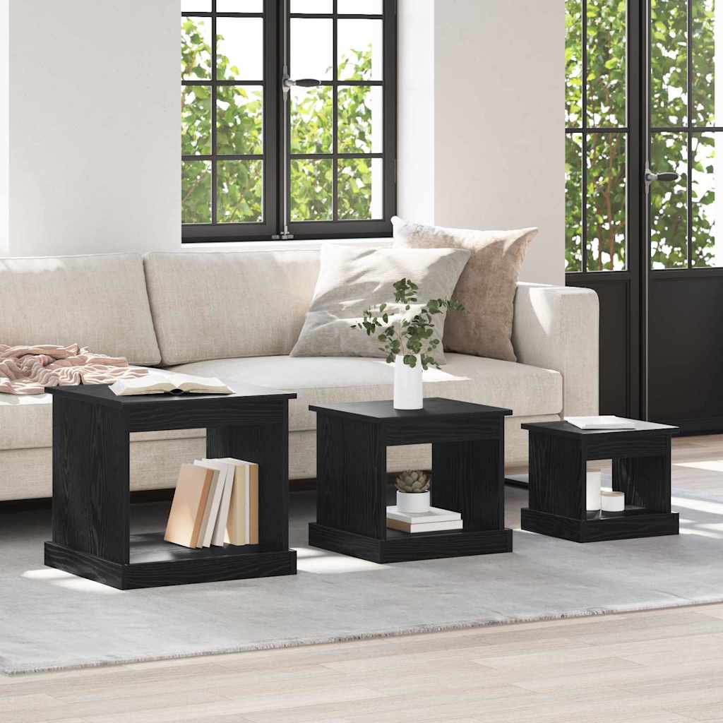 Couchtisch 3 pcs Schwarz Eichen-Optik Holzwerkstoff