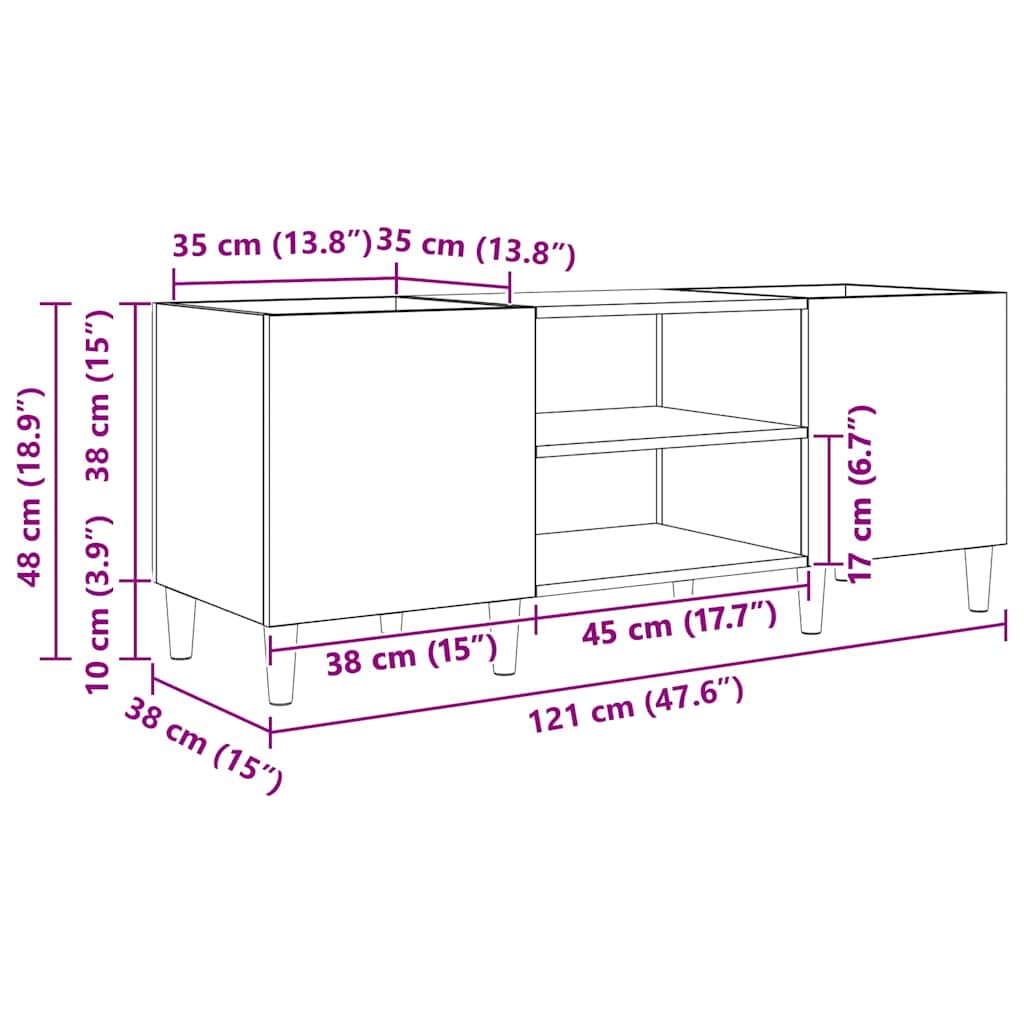 Schallplattenschrank Altholz 121 x 38 x 48 cm Holzwerkstoff