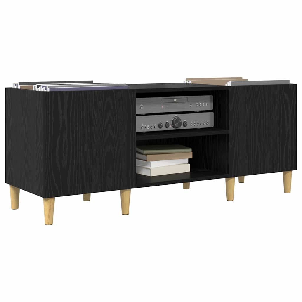 Schallplattenschrank Schwarz Eichen-Optik 121 x 38 x 48 cm
