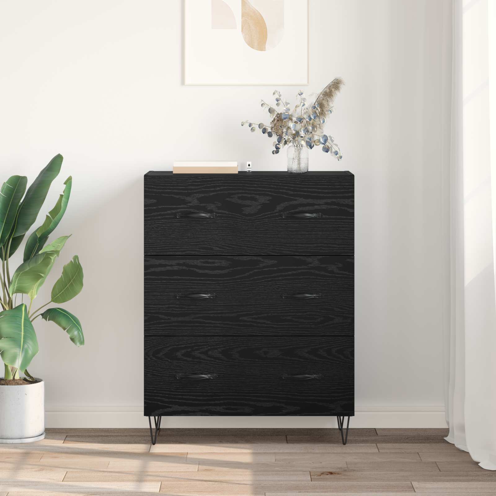 Sideboard mit Schubladen Schwarz Eichen-Optik 69,5 x 34 x 90 cm