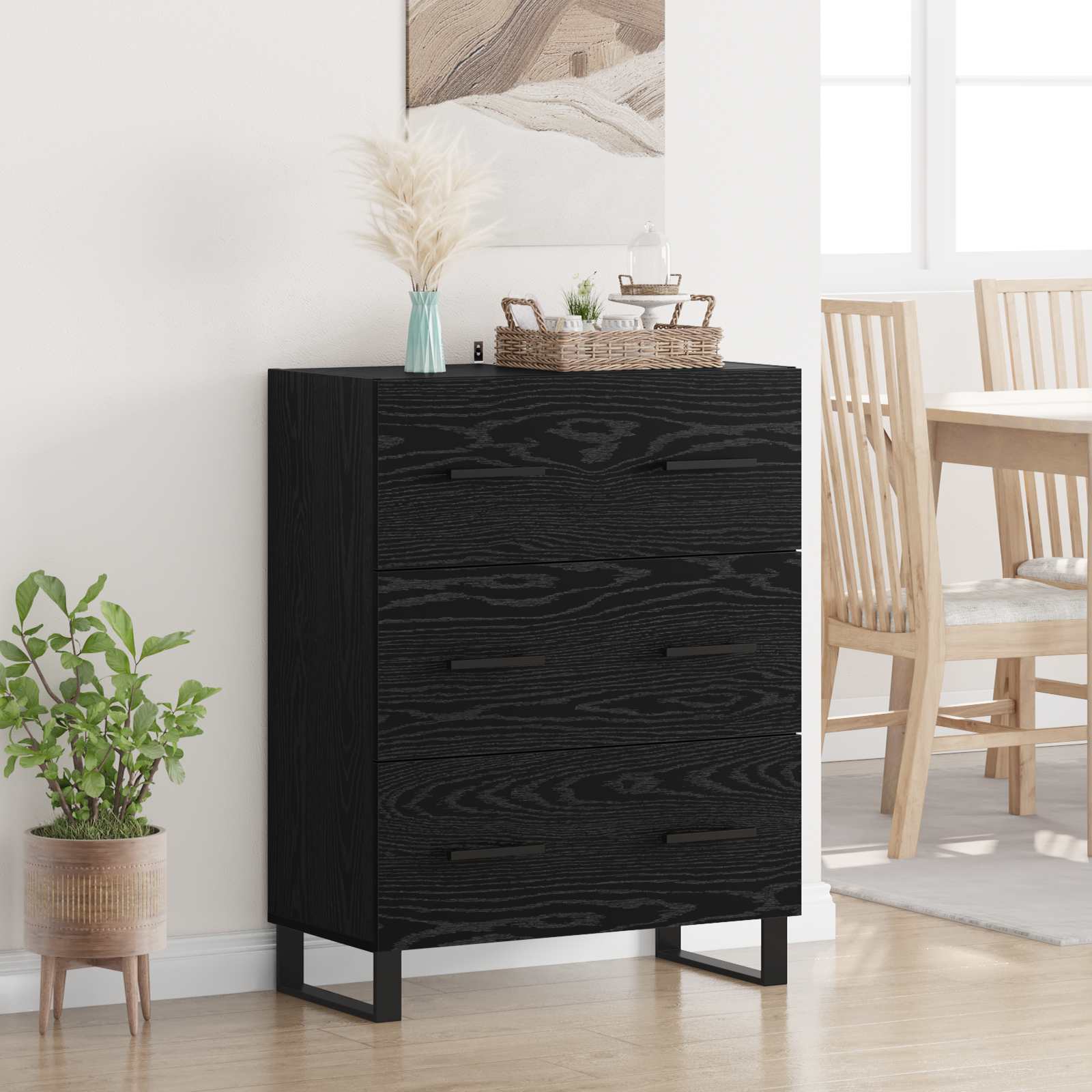 Sideboard mit Schubladen Schwarz Eichen-Optik 69,5 x 34 x 90 cm