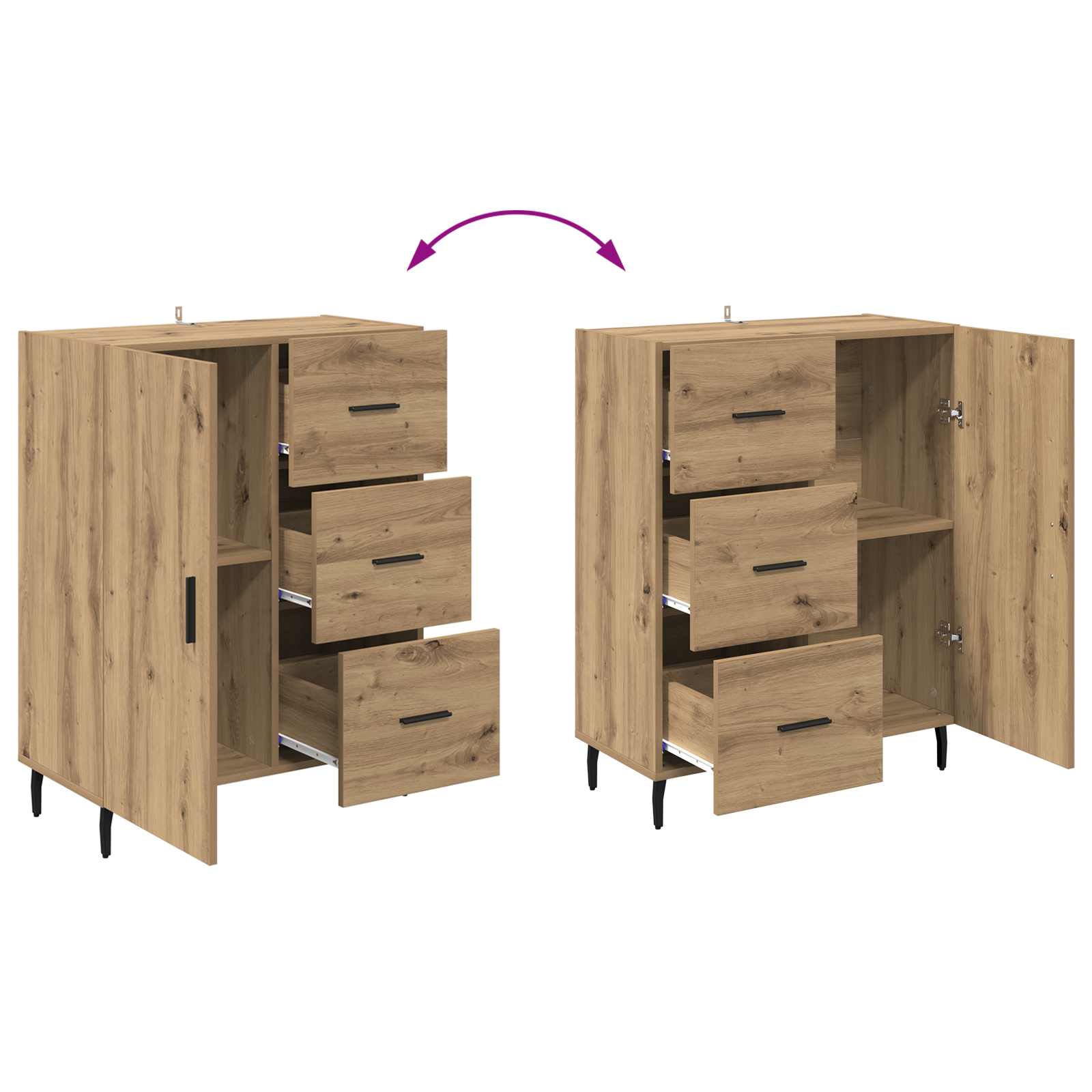 Sideboard Artisan-Eiche 69,5 x 34 x 90 cm Verbundholz und Eisen