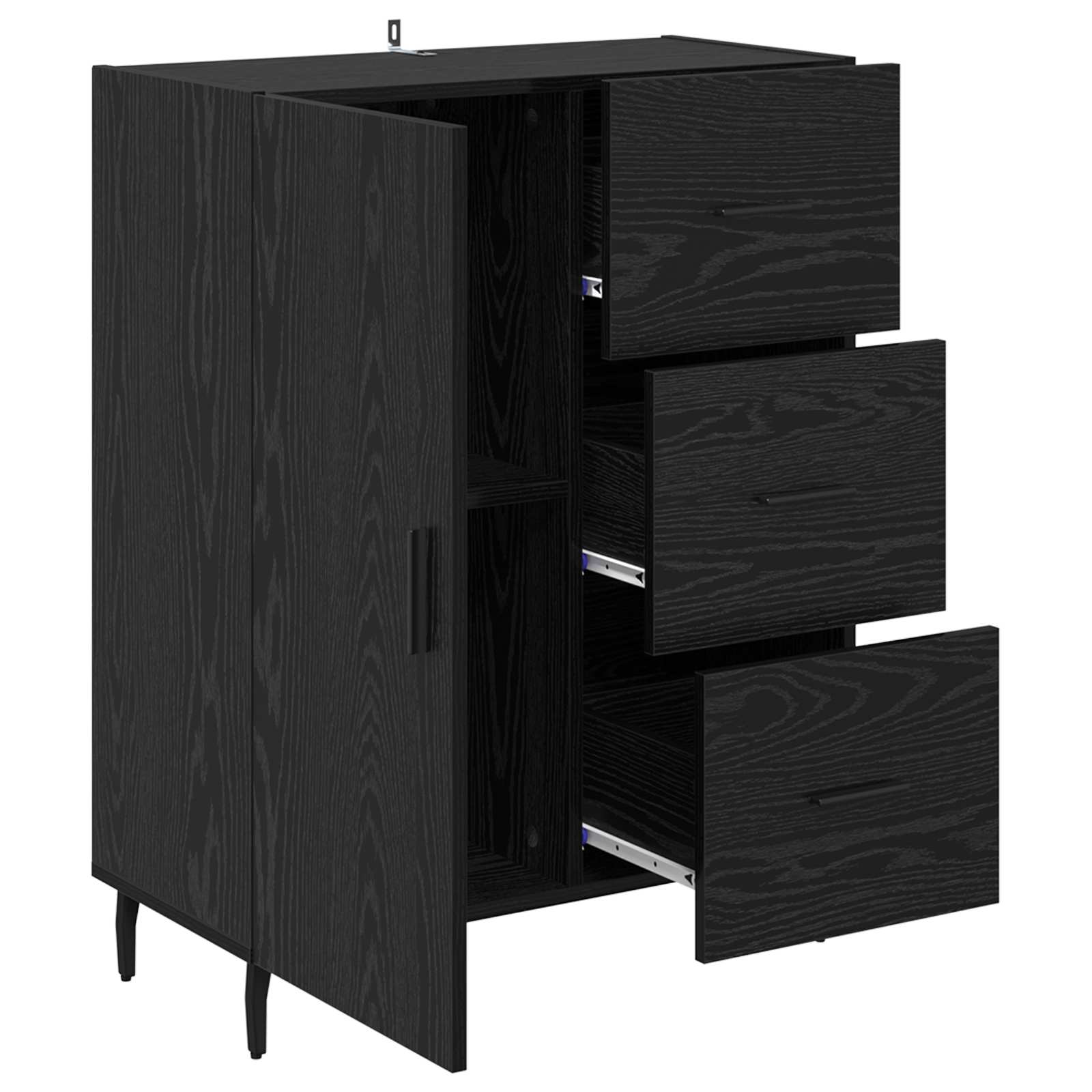 Sideboard mit Schubladen Schwarz Eichen-Optik 69,5 x 34 x 90 cm