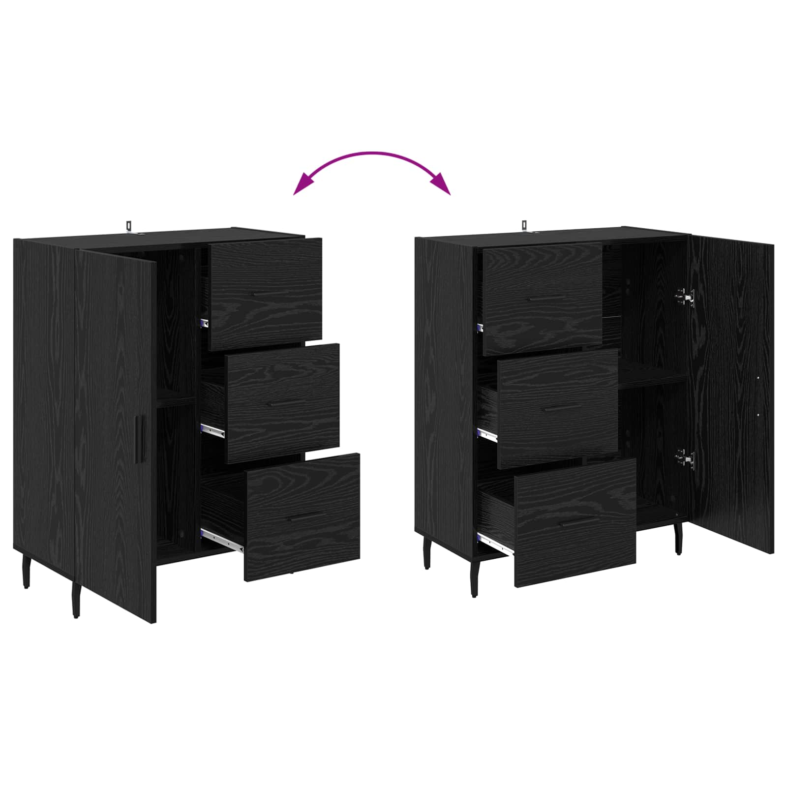 Sideboard mit Schubladen Schwarz Eichen-Optik 69,5 x 34 x 90 cm