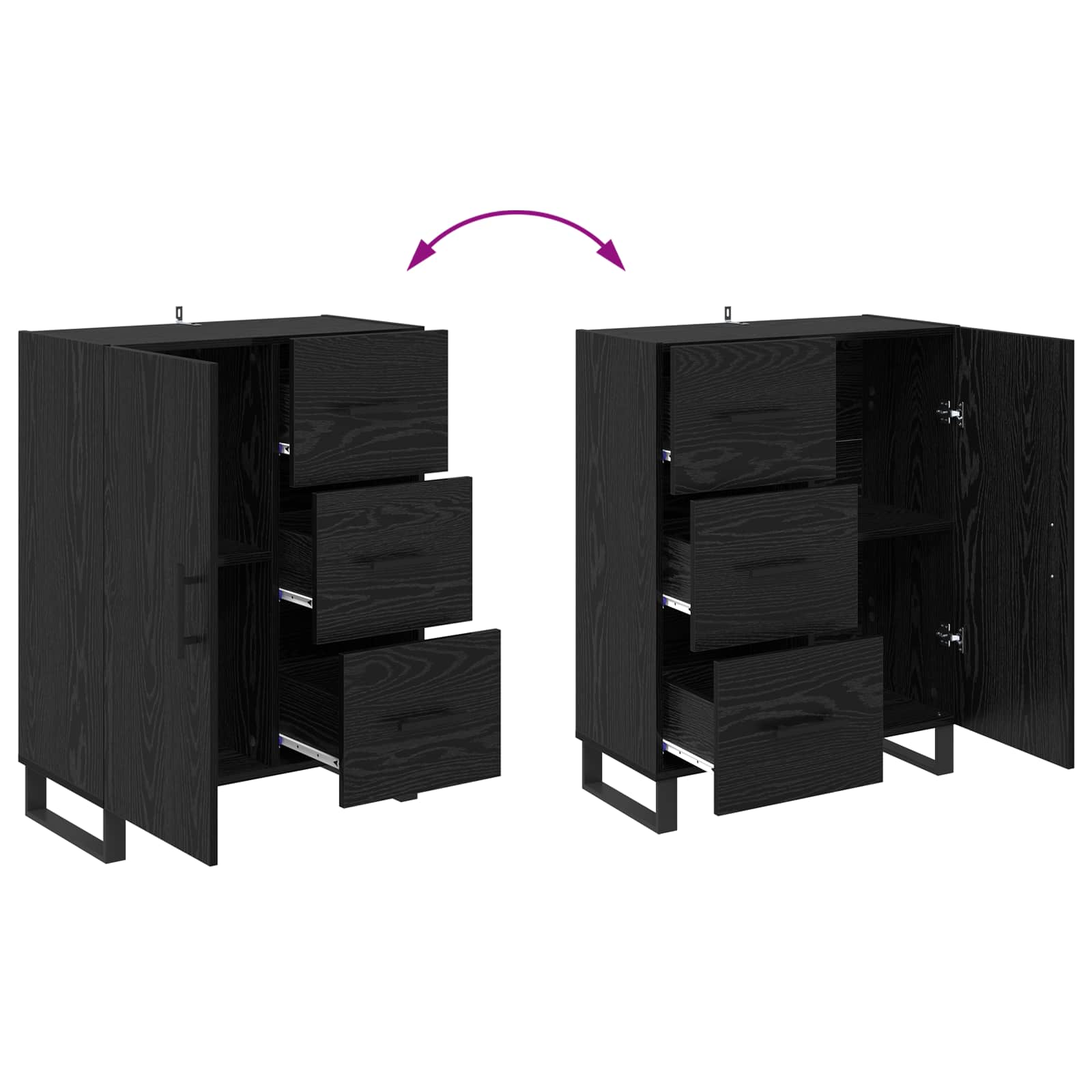 Sideboard mit Schubladen Schwarz Eichen-Optik 69,5 x 34 x 90 cm