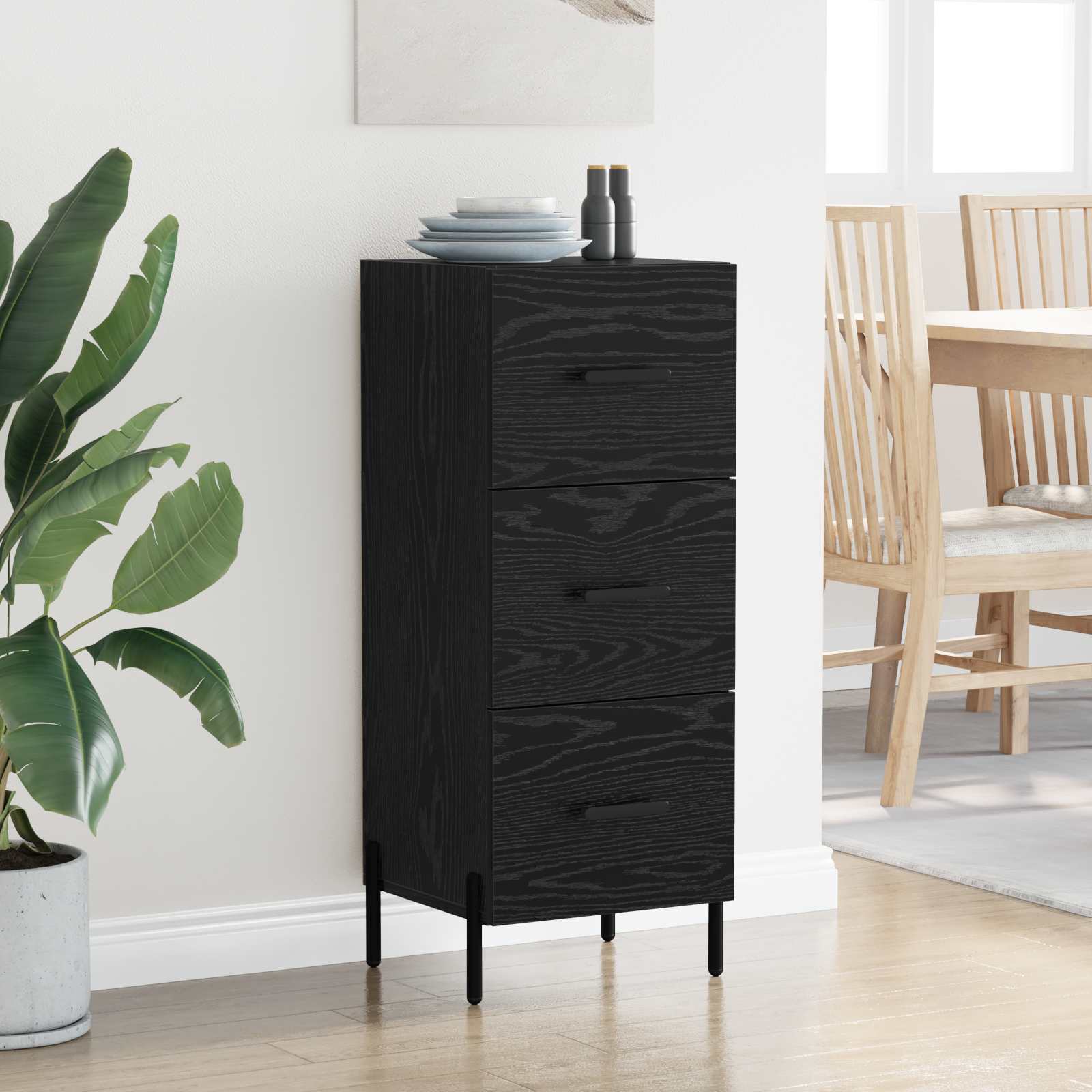 Sideboard Schwarz Eichen-Optik 34 x 34,5 x 90 cm Holzwerkstoff