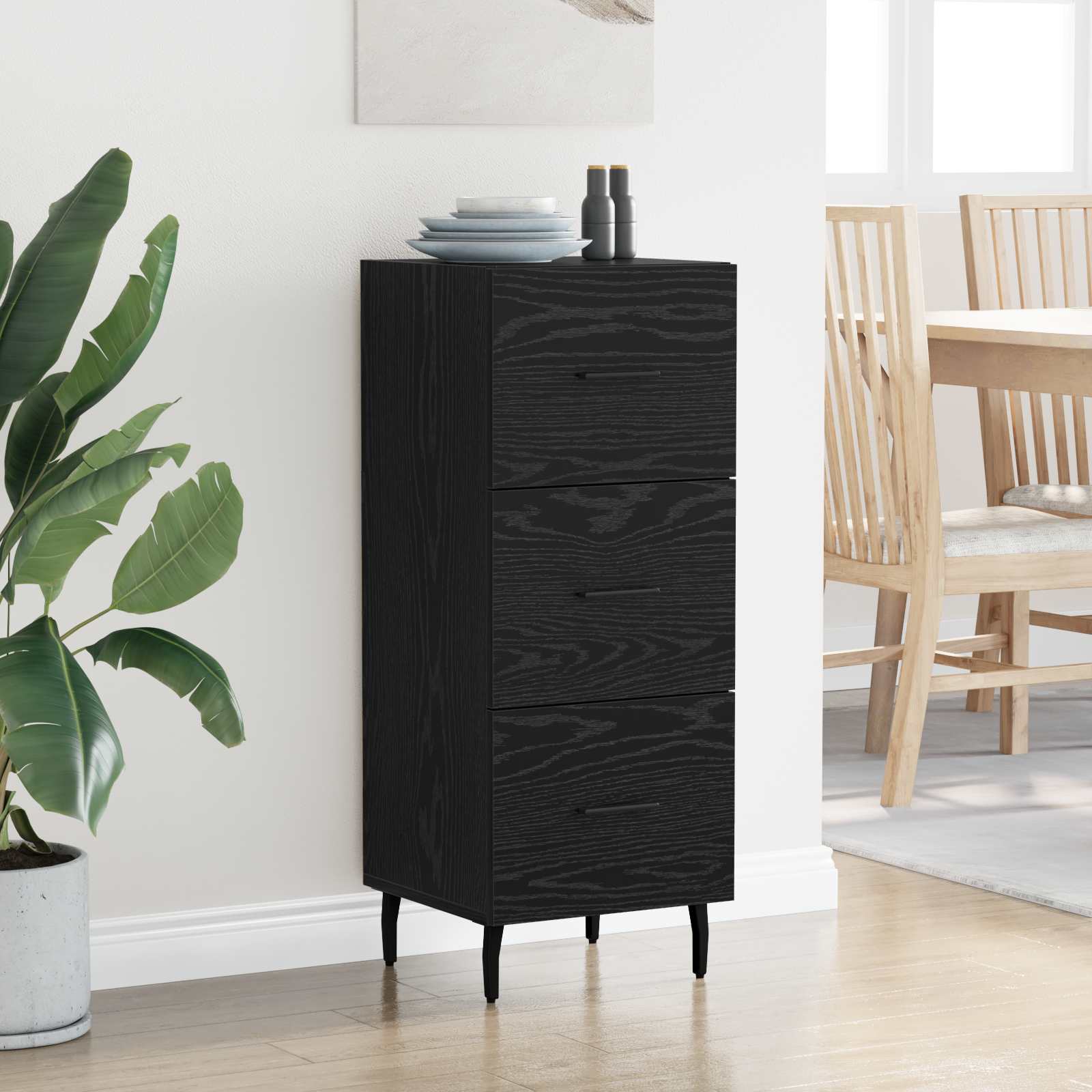 Sideboard Schwarz Eichen-Optik 34 x 34,5 x 90 cm Holzwerkstoff
