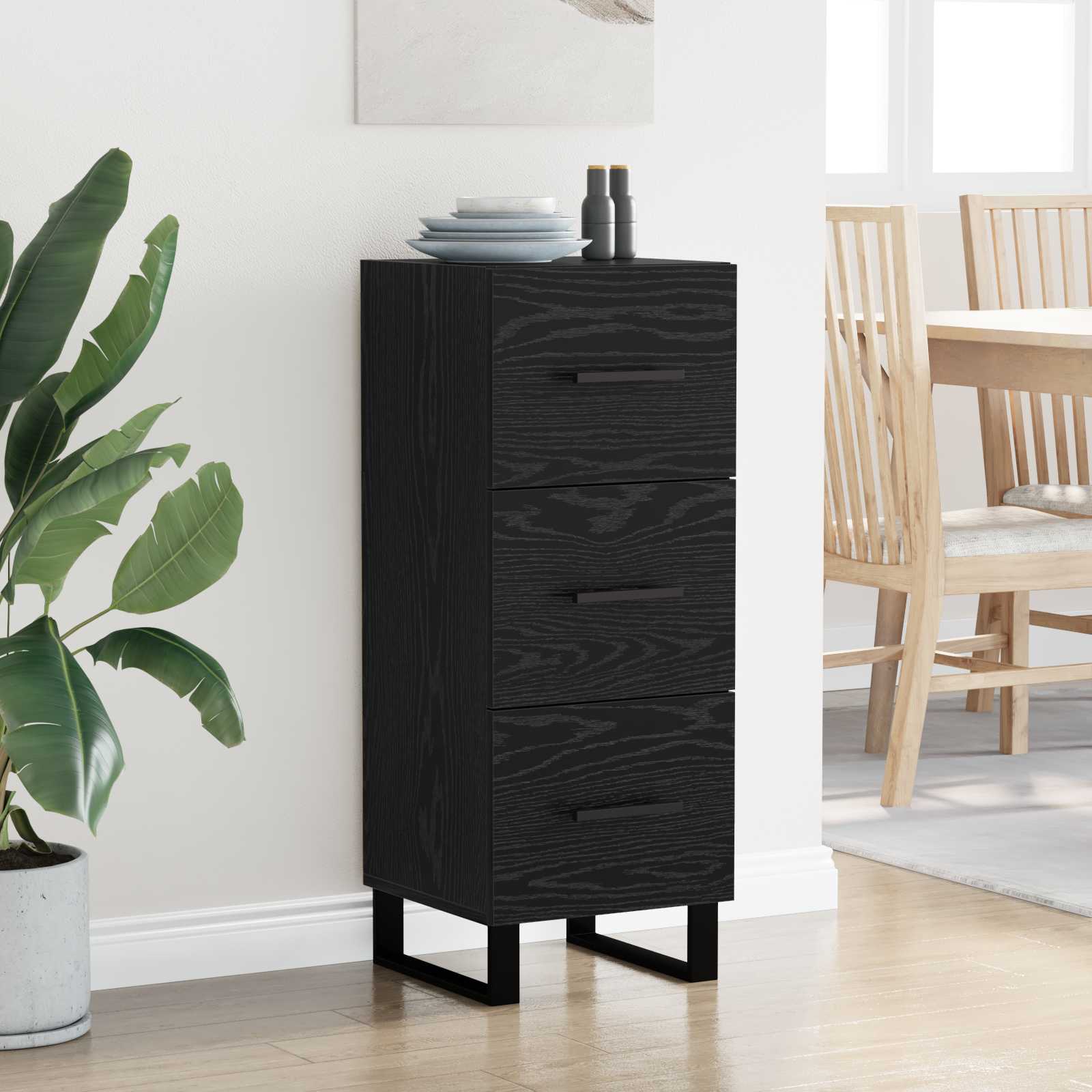 Sideboard Schwarz Eichen-Optik 34,5 x 34 x 90 cm Holzwerkstoff