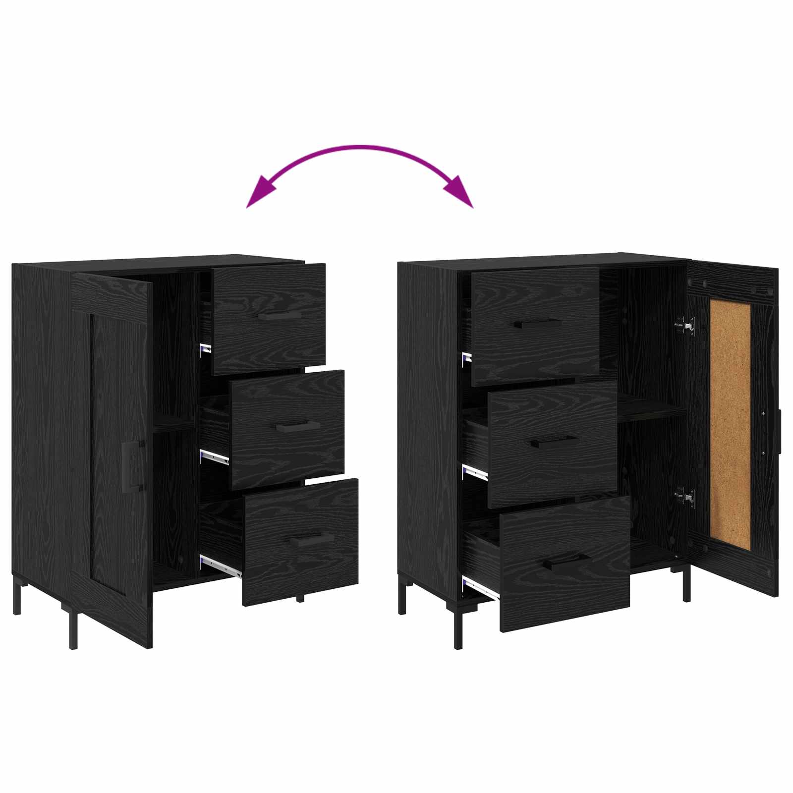 Sideboard Schwarz Eichen-Optik 69.5 x 34 x 90 cm Holzwerkstoff