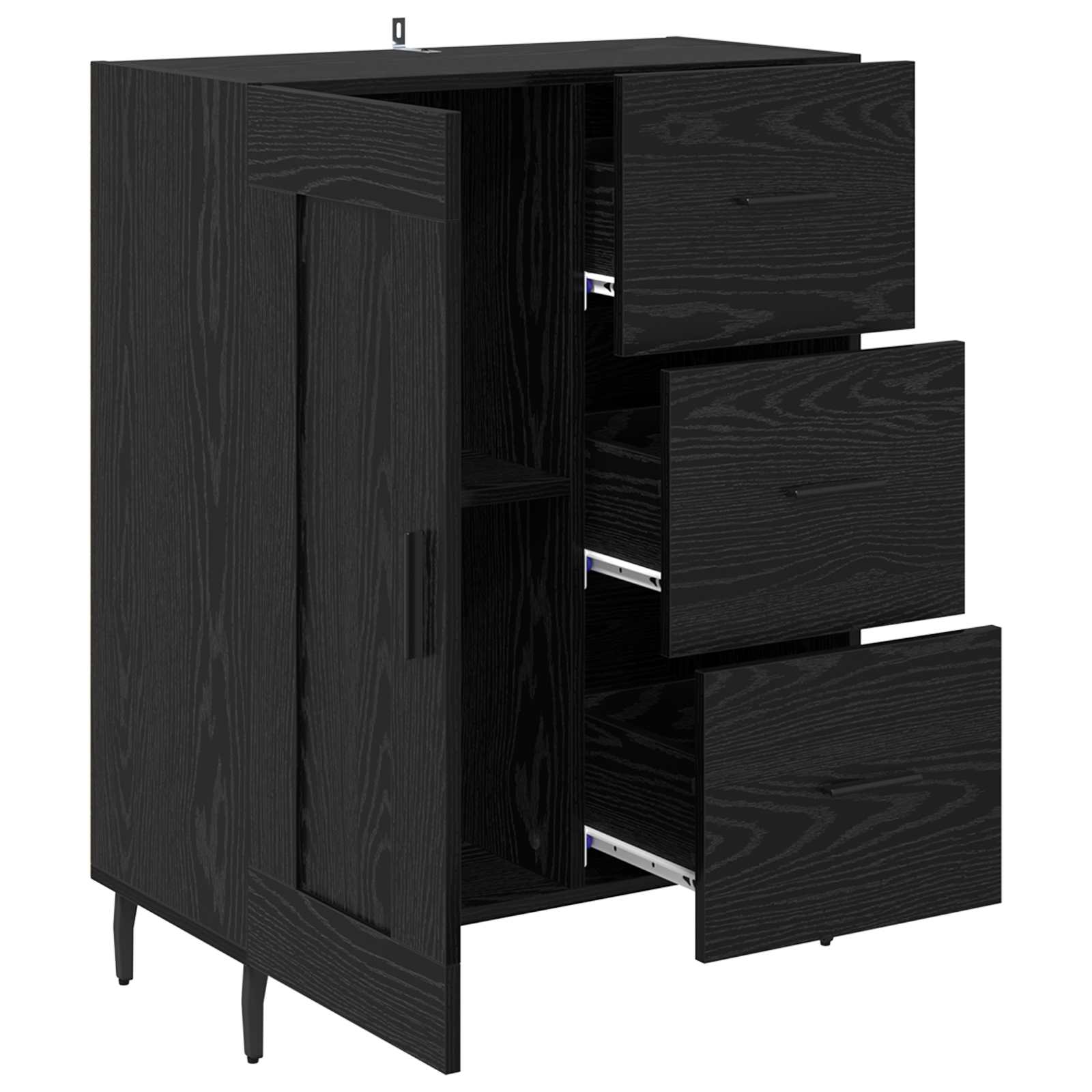Sideboard mit Schubladen Schwarz Eichen-Optik 69,5 x 34 x 90 cm