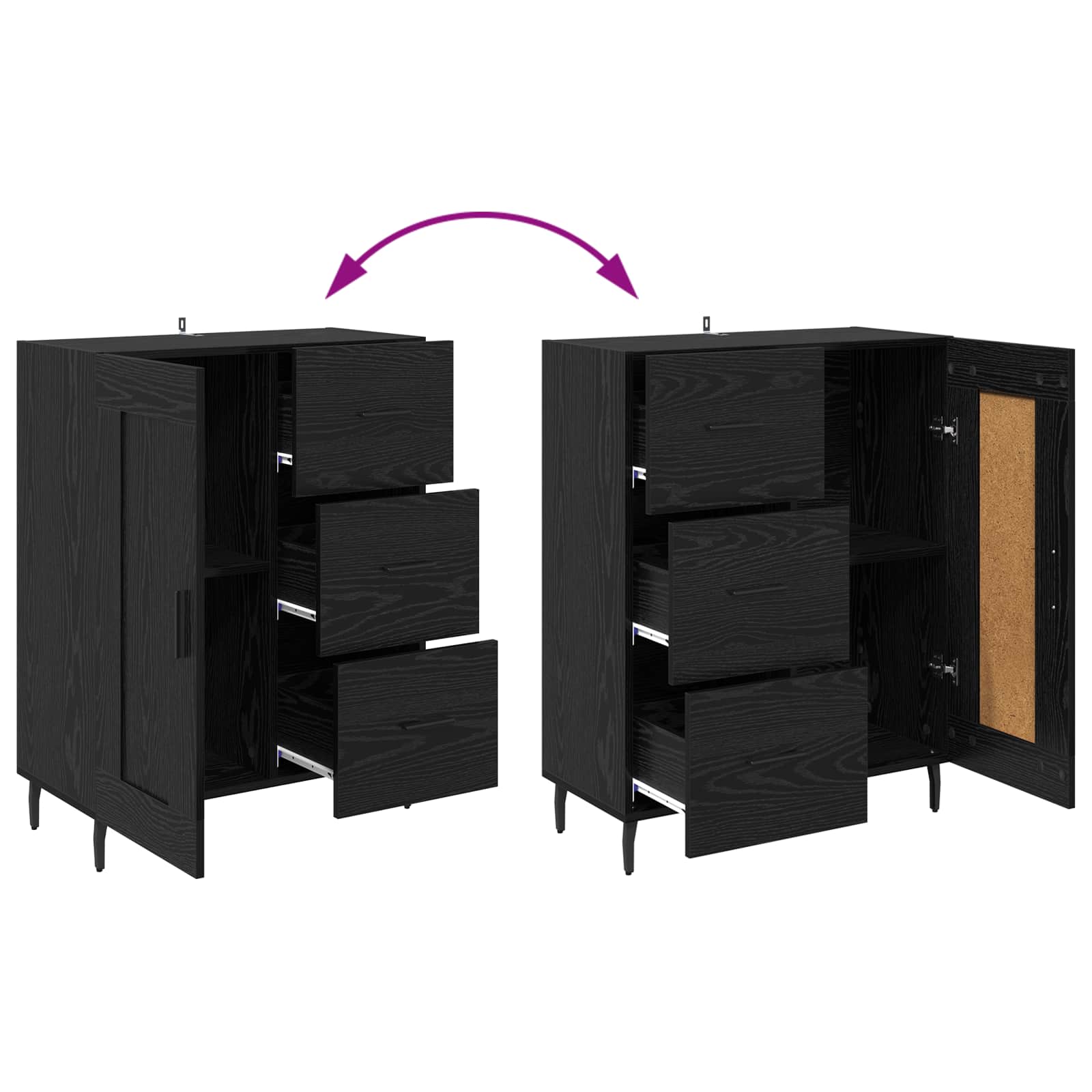 Sideboard mit Schubladen Schwarz Eichen-Optik 69,5 x 34 x 90 cm