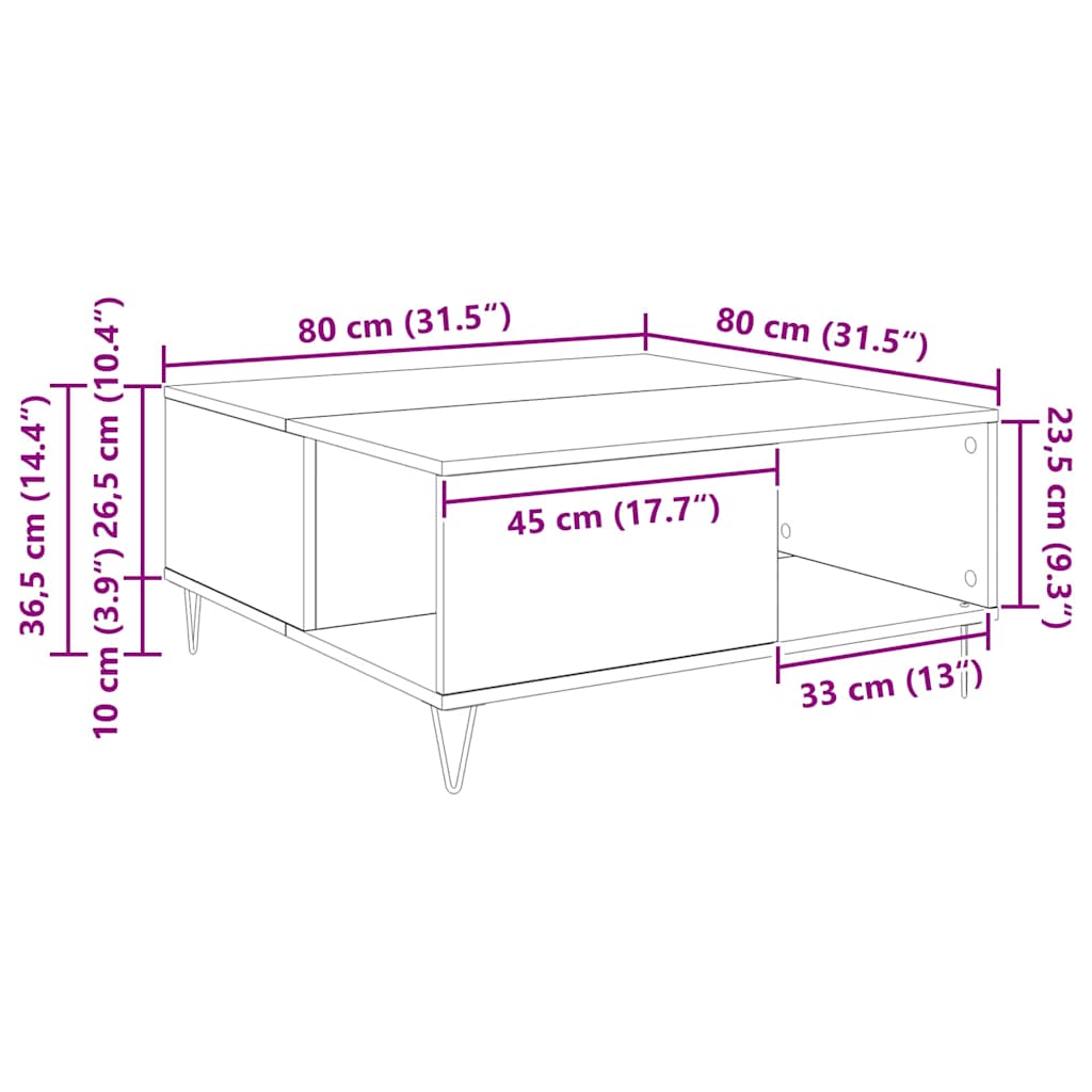 Couchtisch Altholz 80 x 80 x 36,5 cm Holzwerkstoff