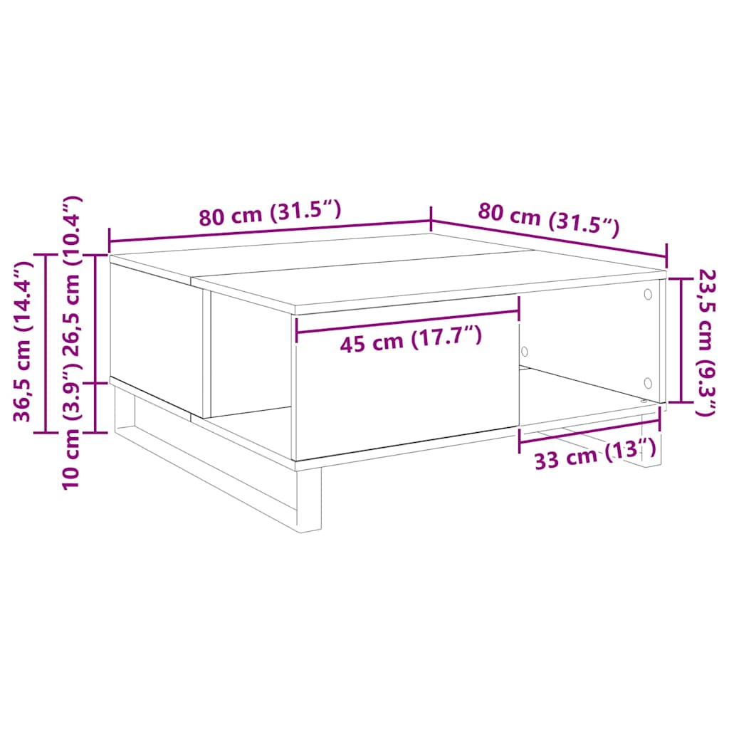 Couchtisch Schwarz Eichen-Optik 80 x 80 x 36,5 cm Holzwerkstoff